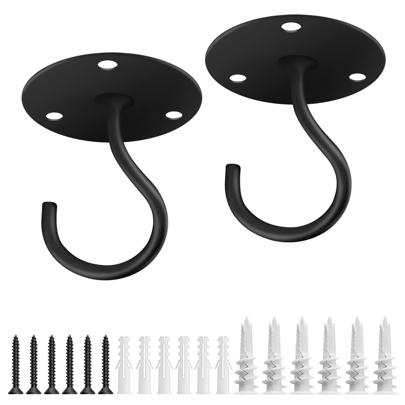 Heavy Duty Metal Ceiling Hooks for Hanging Plants - 2 Pack Black Iron Wall Mount Brackets for Bird Feeders, Lanterns, Wind Chimes & Planters - Outdoor Decoration Hooks Perfect for Garden, Patio and Porch Decor
