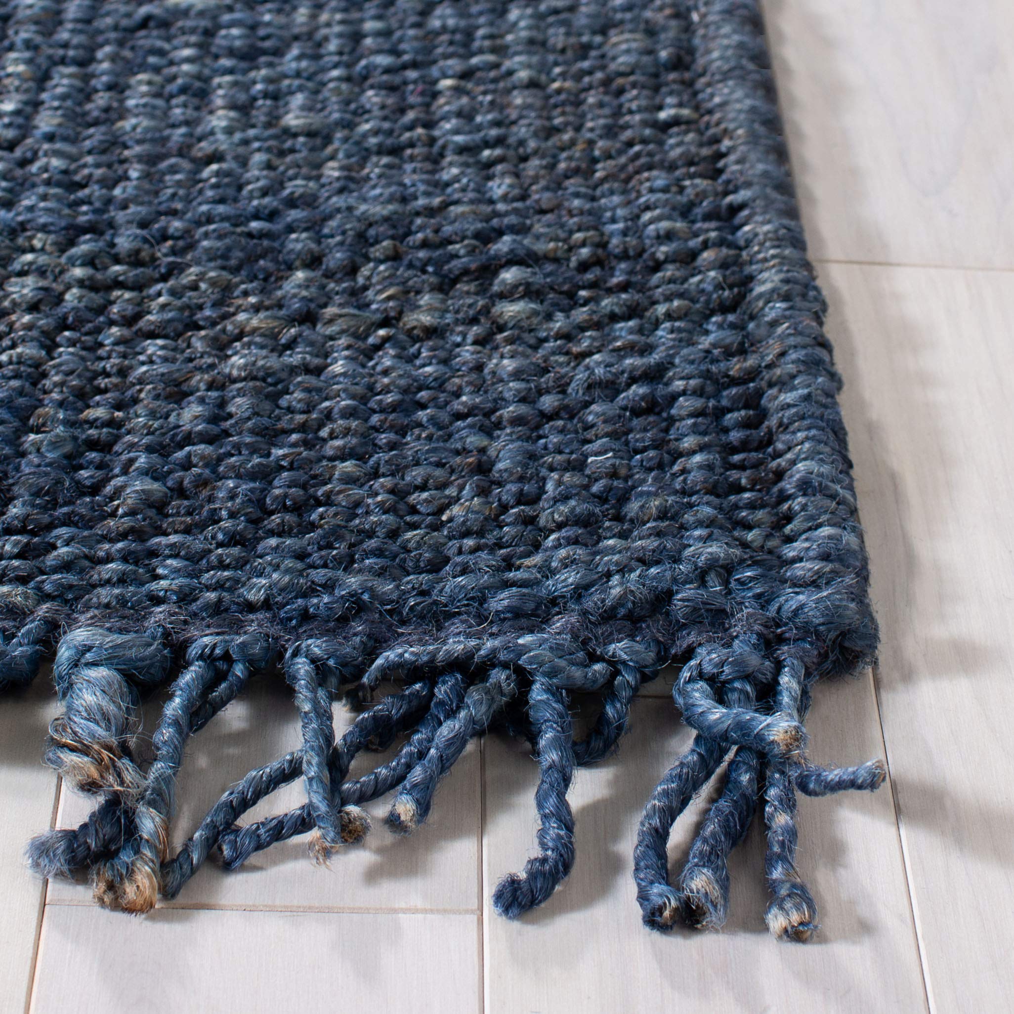 SAFAVIEH Natural Fiber Collection Handmade Boho Fringe Woven Jute Area Rug - 6' x 9' Navy Blue, Eco-Friendly & Durable for High Traffic Areas - Perfect for Living Room, Bedroom, Dining Room & Boho Home Decor (NF368N)