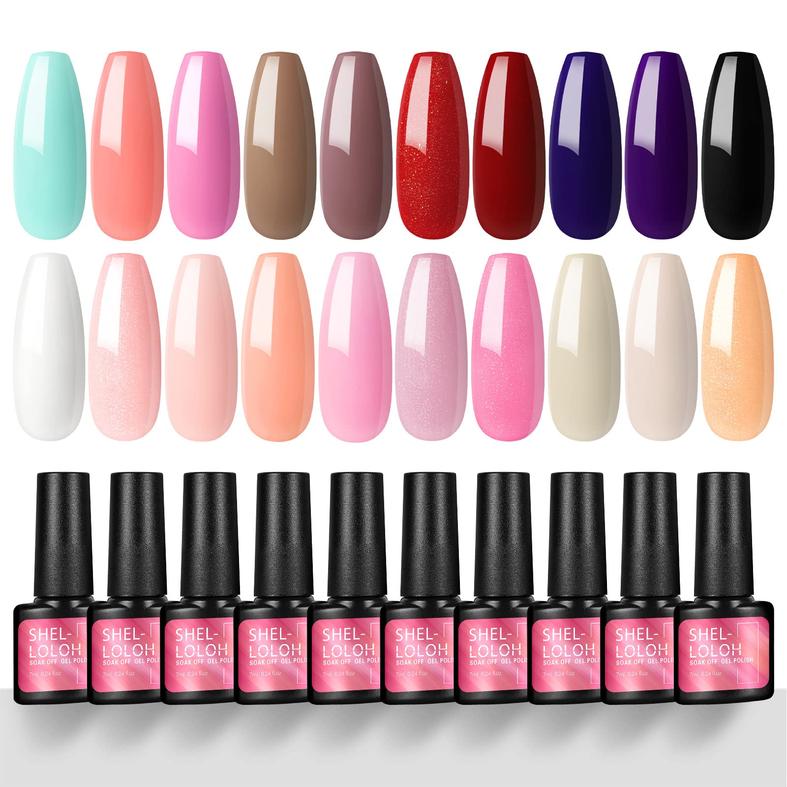 Shelloloh 20Pcs Soak Off Gel Nail Polish Kit - Professional Salon Quality UV LED Nail Art Set for DIY Home Manicure & Nail Designs | Perfect for Parties, Weddings, and Special Occasions