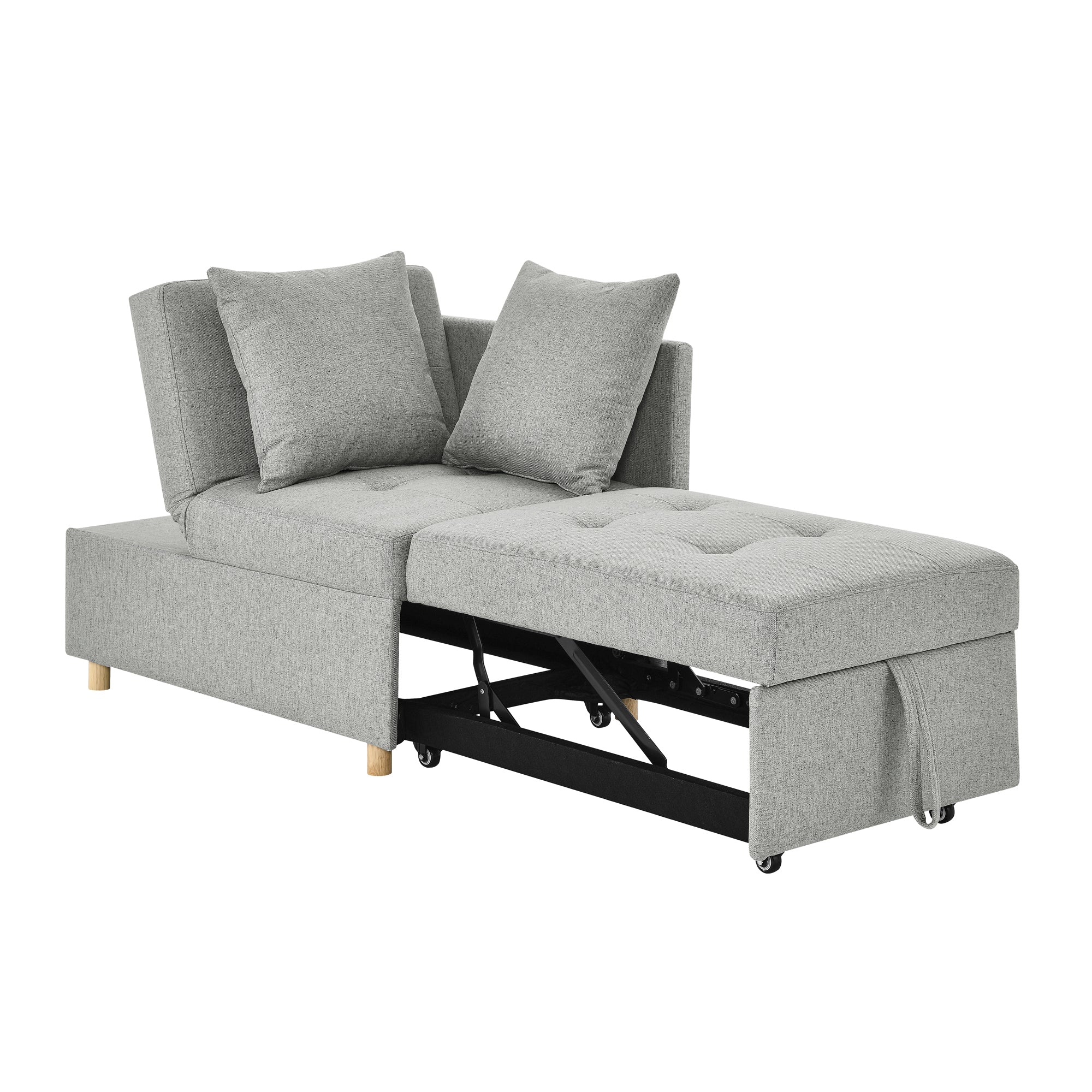 Convertible Sleeper Sofa Chair with Adjustable Backrest & Recliner - Pullout Sofa Bed with Wheels for Small Spaces - Modern Linen Fabric Living Room Furniture (Grey) - Perfect for Apartments, Dorms & Guest Rooms
