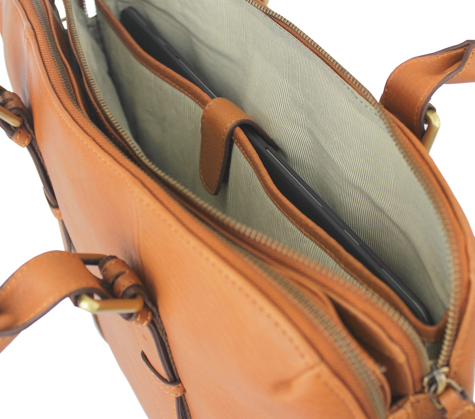 Premium Genuine Leather Dual Zip Laptop Bag for Men & Women - Stylish & Durable Business Backpack for Work, Travel & College (Fits 15.6 Inch Laptops)