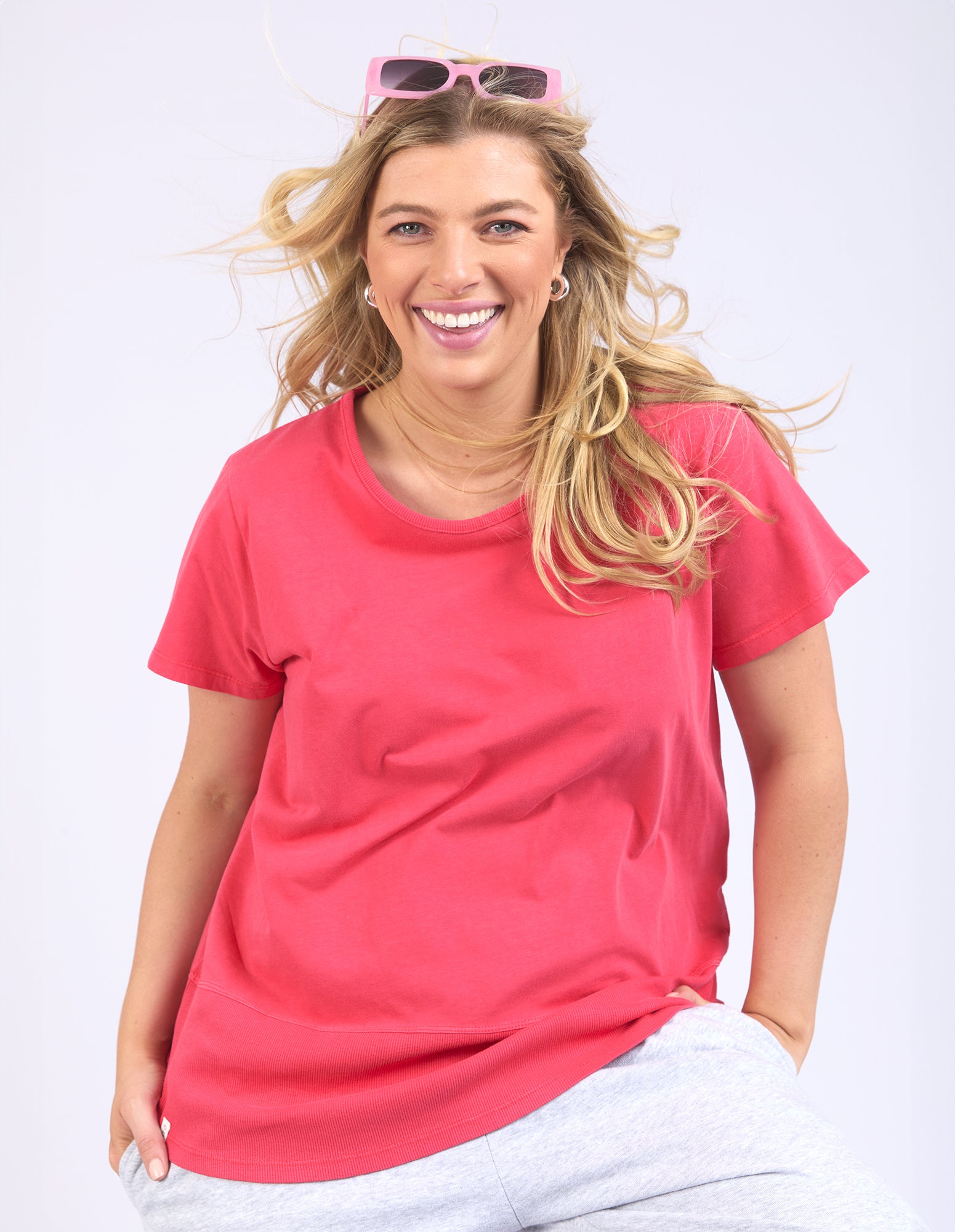 Elm Rib Short Sleeve T-Shirt for Women - Bittersweet Red - Soft Cotton Casual Top for Everyday Wear, Outings & Layering