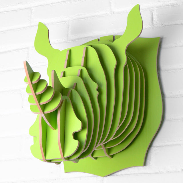 3D Wooden Rhinoceros Head Wall Art - DIY Animal Puzzle Sculpture for Home Decor, Wildlife Theme, WD004 - Perfect for Living Room, Bedroom, or Office Wall Hanging