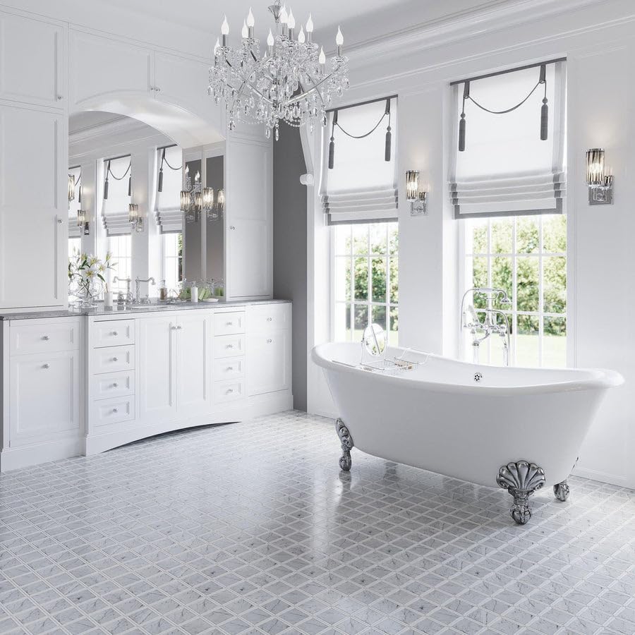 White & Grey Square Marble Mosaic Tile - 12