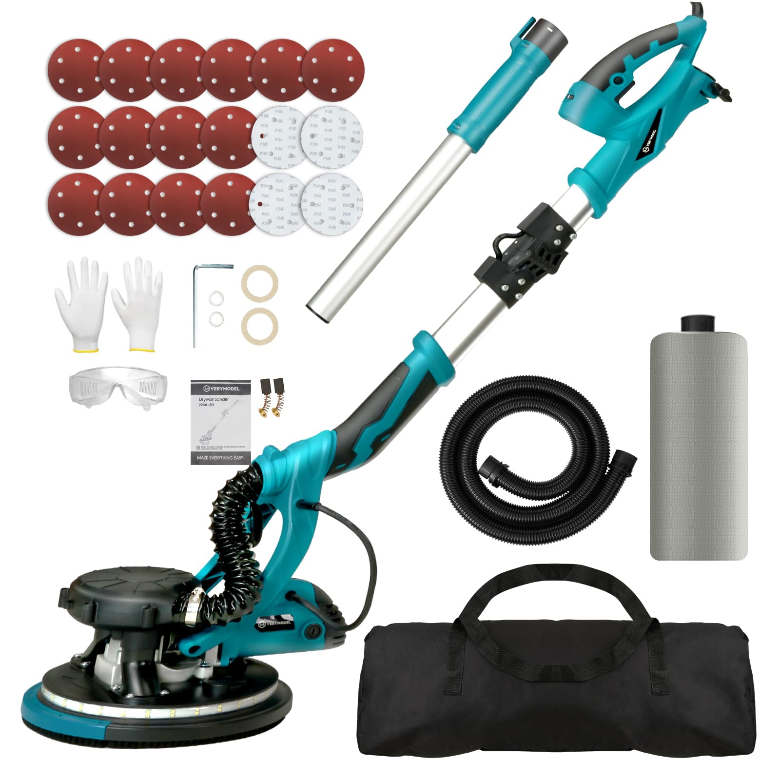1050W Electric Drywall Sander with Vacuum Dust Collector - 6 Speed 2100RPM, 18 Sanding Discs, Extendable Pole & LED Lights for Smooth Wall Finishing - Perfect for Home Renovation, Drywall Repair and Professional Construction Projects