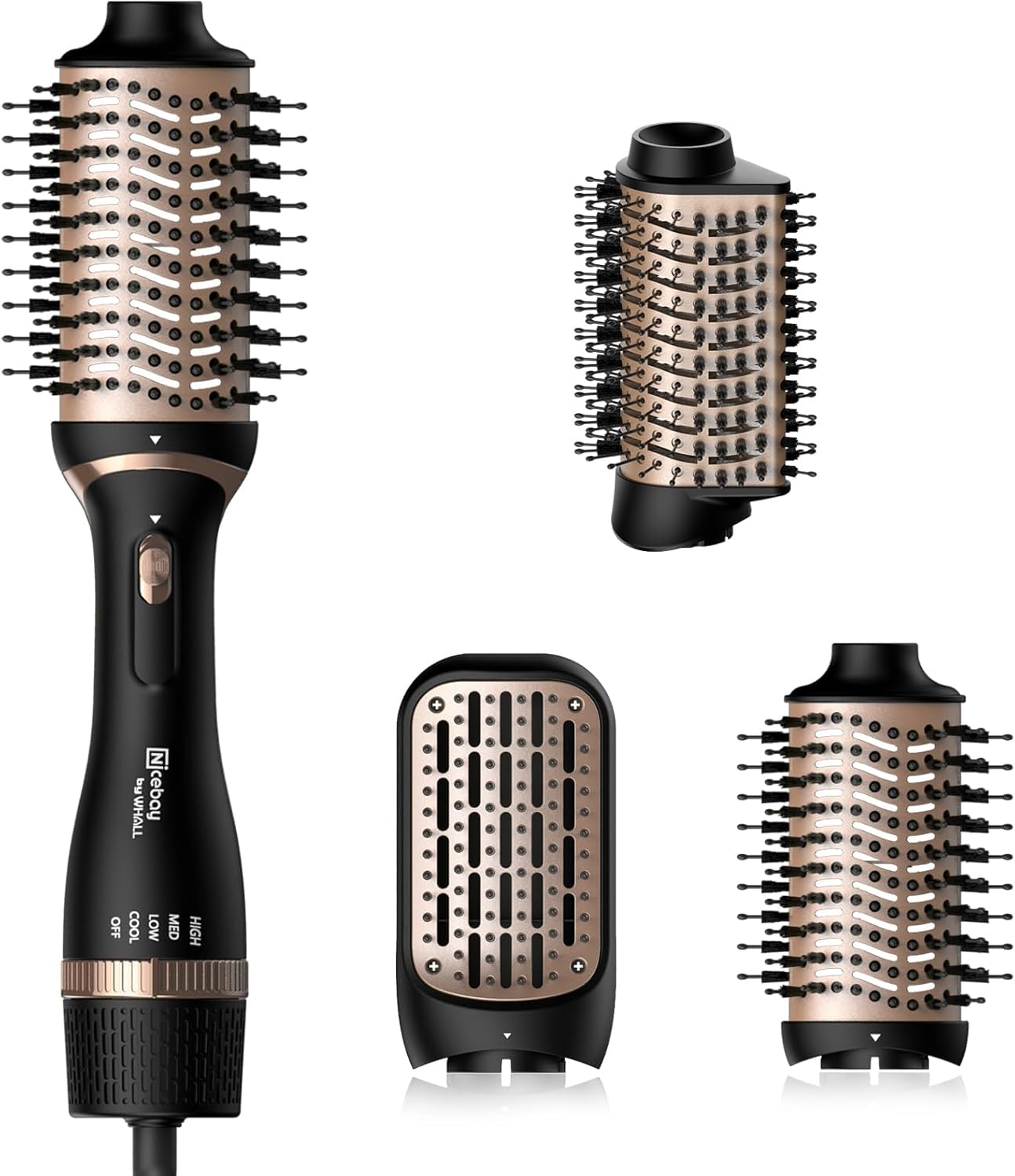 Nicebay 2-in-1 Hair Dryer Brush - Professional Blow Dryer & Styling Brush for Drying, Straightening, Curling & Volumizing Hair | Oval Hot Air Brush with 3 Attachments & Adjustable Temperature | Perfect for Salon-Quality Blowouts at Home, Travel & Daily Styling