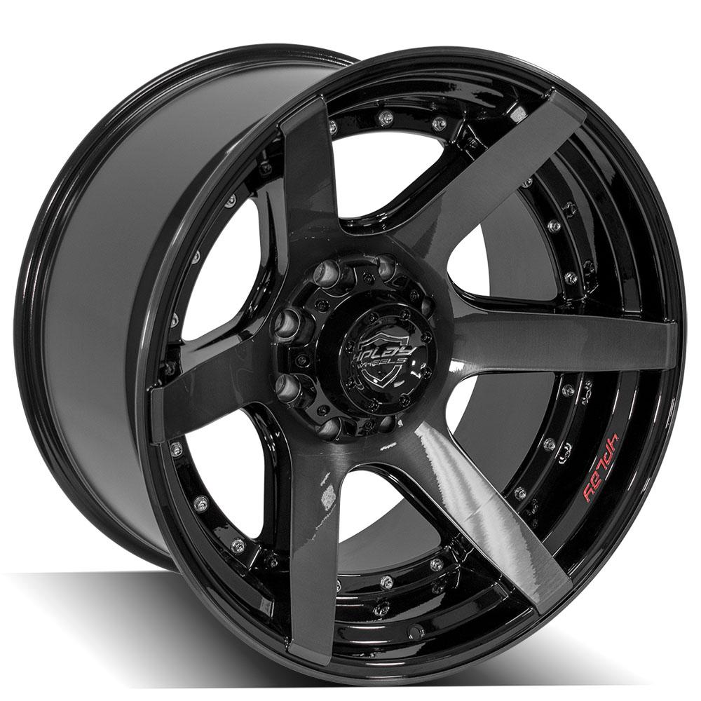 4Play Gen2 4P60 Gloss Black Wheels 22x12.0 -8 Offset 8x165.1mm Bolt Pattern 124.9mm Hub - Brushed Face & Tinted Clear Finish for Trucks & SUVs | Off-Road & Street Performance