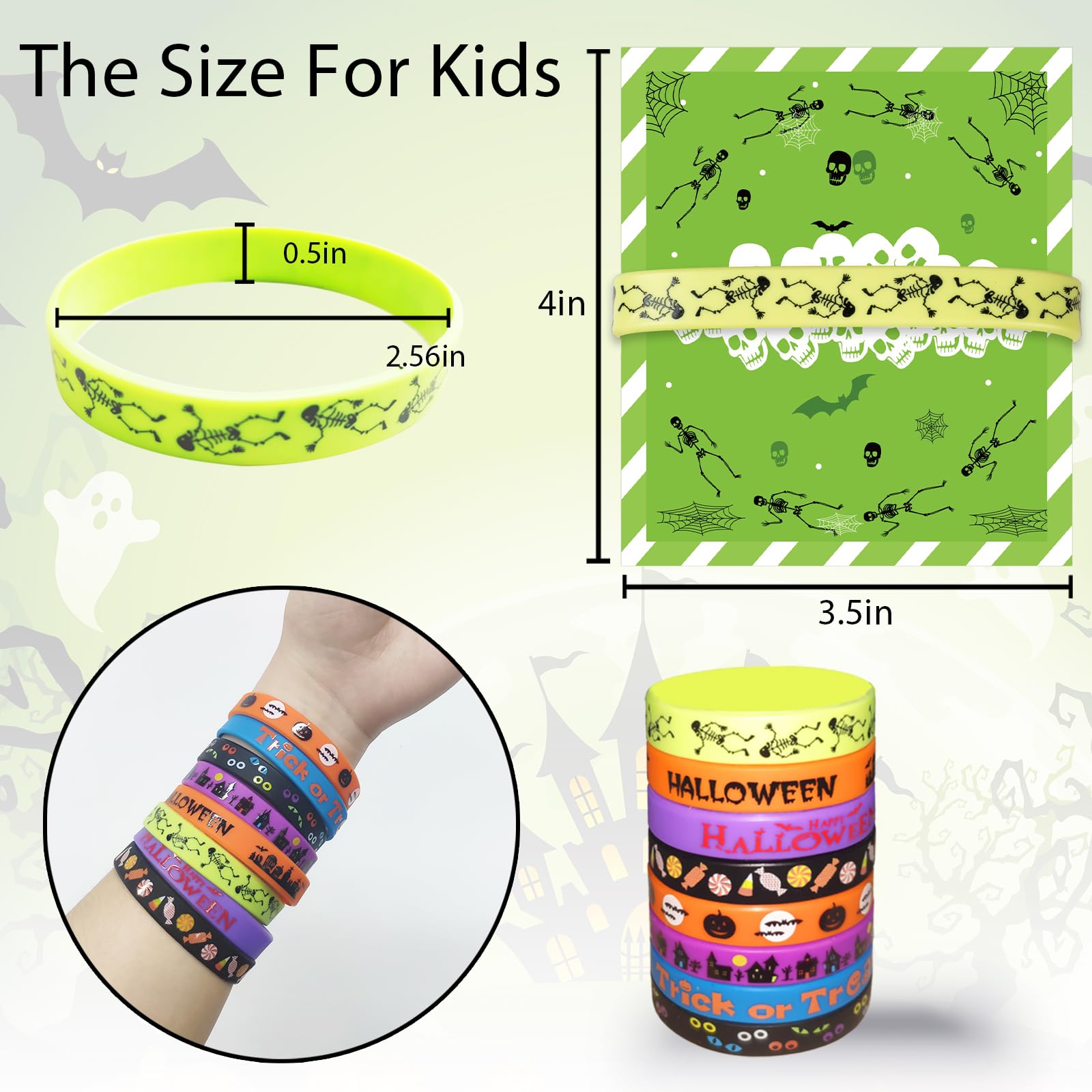 GuassLee 40pcs Halloween Party Favors for Kids - Silicone Rubber Bracelets & Cards Set, Trick or Treat Gifts, Halloween Giveaways & Goodie Bag Fillers - Perfect for Classroom Parties, Costume Events & Neighborhood Halloween Fun