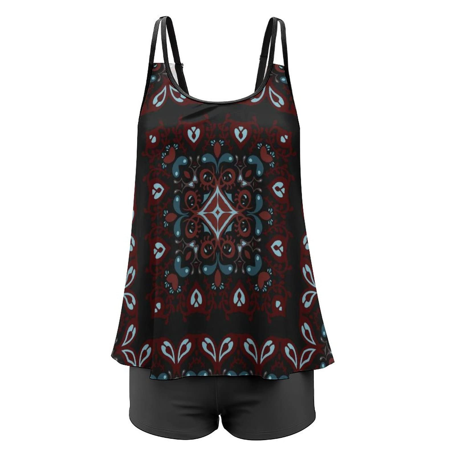 Women's Floral Paisley Black Tankini Swimsuits - Two Piece Bathing Suits with Tummy Control & Loose Fit Bikini Bottoms | Perfect for Beach Vacations, Pool Parties & Summer Getaways