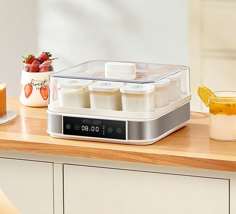 Probiotic Yogurt Maker with Adjustable Temperature & Timer - 9 Glass Jars with Lids - Live Cultures for Gut Health - Ideal Kitchen Appliance for Homemade Yogurt, Smoothies & Healthy Breakfasts - Perfect Gift for Men & Women