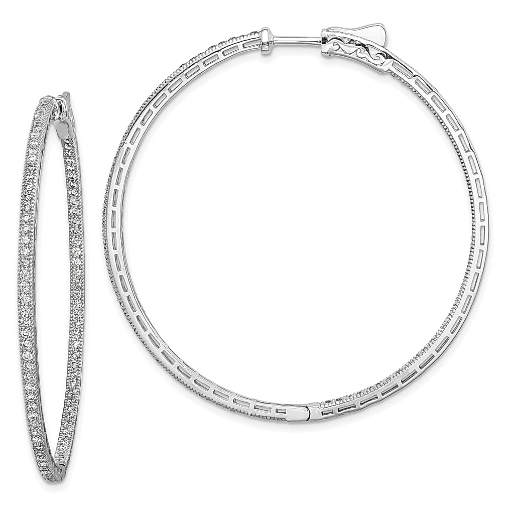 Sterling Silver 925 176 Stone 1.2mm Cubic Zirconia Round Hinged Hoop Earrings for Women - Elegant In/Out Design, Perfect Gift for Her - Ideal for Parties, Weddings & Everyday Wear