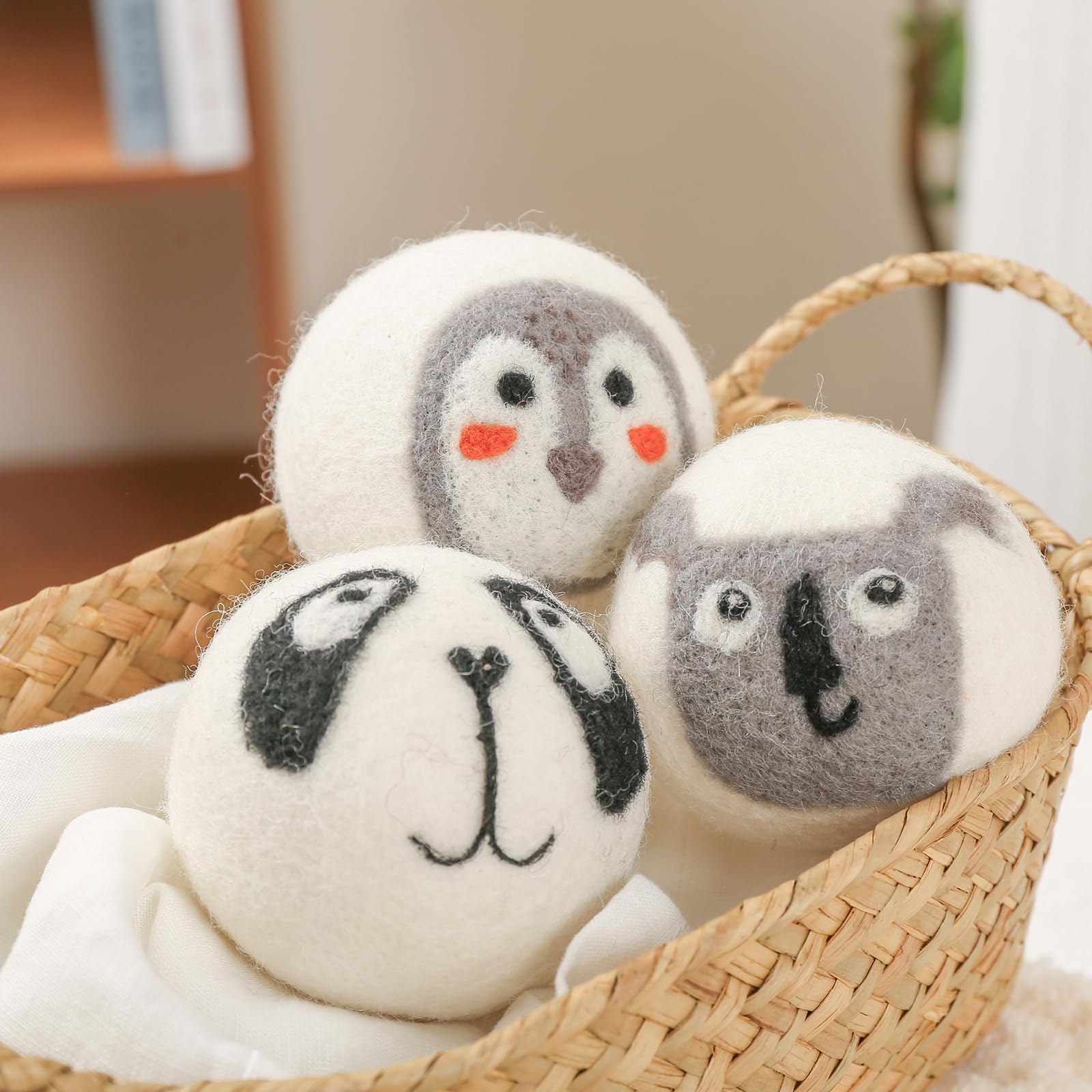 Natural New Zealand Wool Dryer Balls 3 Pack XL - Organic Fabric Softener, Handmade Reusable Laundry Helper (1000+ Loads) - Reduce Wrinkles & Drying Time - Animal Print Design for Eco-Friendly, Chemical-Free Laundry Care - Perfect for Baby Clothes, Sensitive Skin & Sustainable Home Use