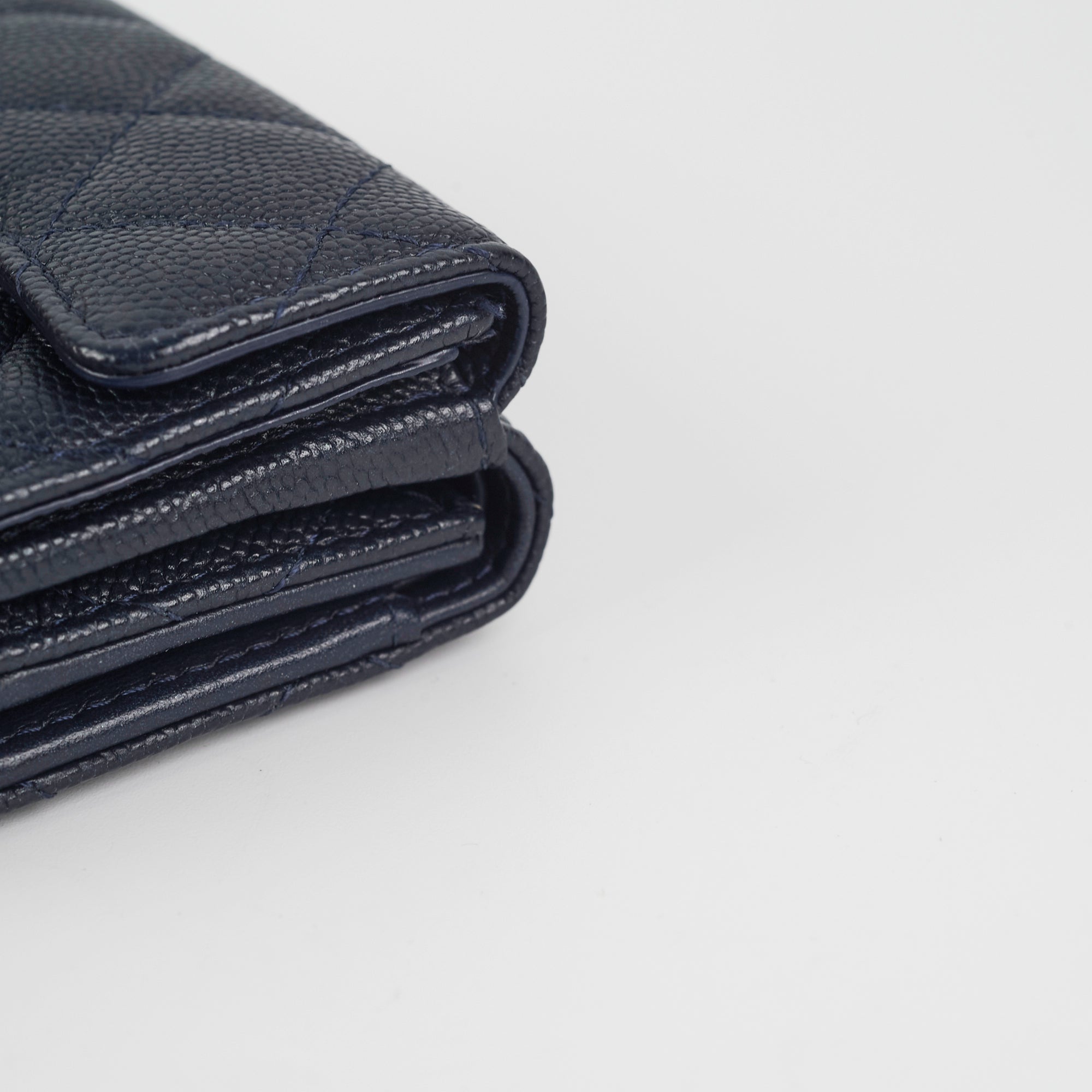 Chanel Caviar Leather Compact Wallet in Navy Blue - Perfect for Everyday Use & Luxury Gift Giving