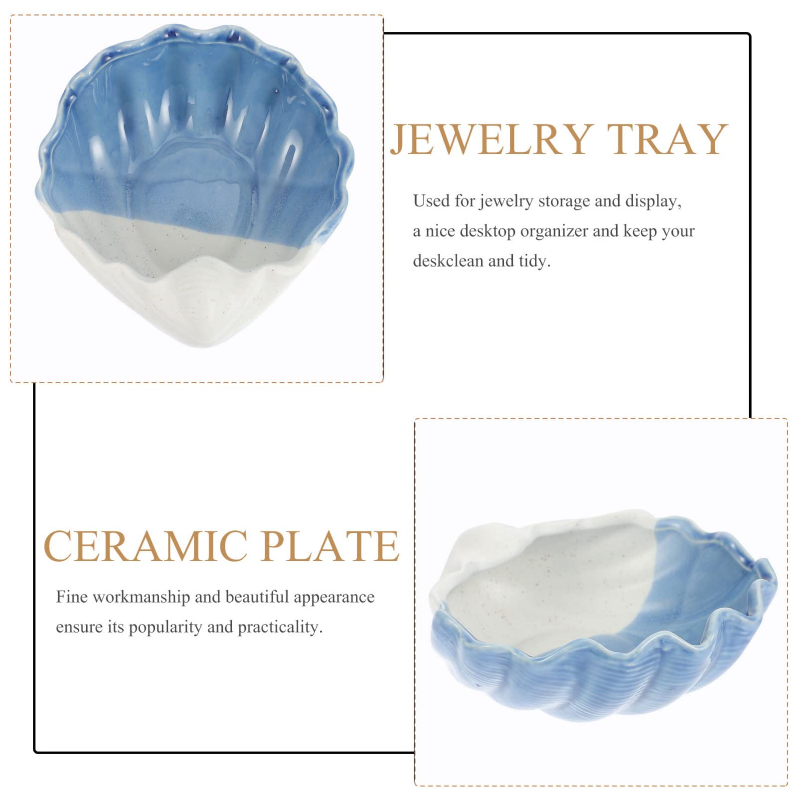 Hemobllo Ceramic Shell Jewelry Display Tray - Handcrafted Seashell-Shaped Trinket Dish for Necklace, Ring & Earring Organizer | Perfect for Beach Themed Decor, Bathroom Storage & Gift Packaging