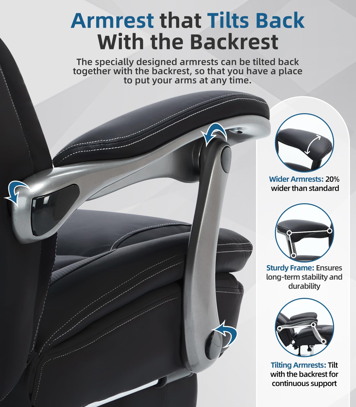 Big and Tall Office Chair with Footrest - Ergonomic High Back Executive Chair, Extra Wide Armrests, 500LBS Weight Capacity, PU Leather Managerial Desk Chair, 90-135° Reclining - Perfect for Home Office, Gaming, and Long Work Sessions