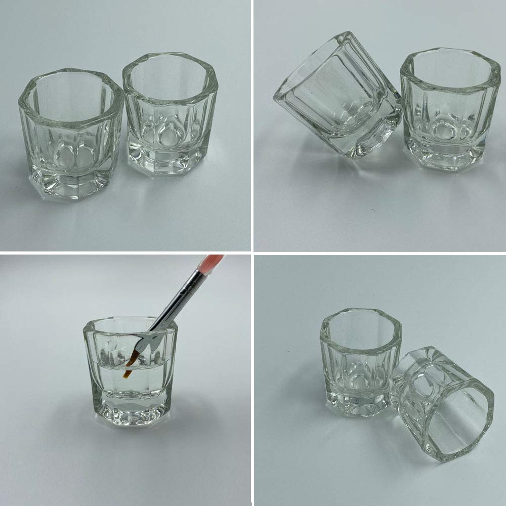 Aruza 2 Pack Glass Nail Dappen Dish - Crystal Nail Art Cup for Acrylic, Gel Polish & Dip Powder - Perfect for DIY Manicure & Professional Salon Use