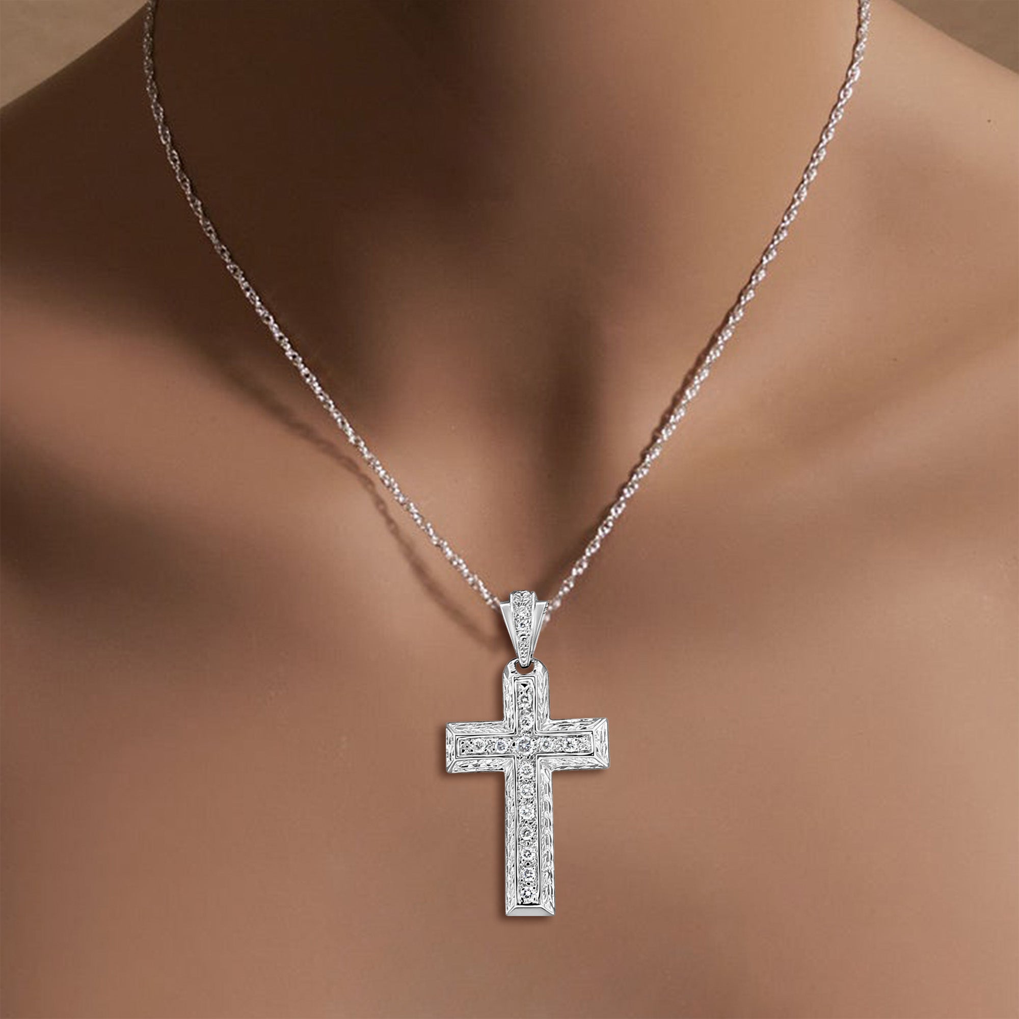 0.5 Carat Diamond Cross Pendant Necklace - 14K White Gold Religious Jewelry for Women - Perfect for Baptism, First Communion & Everyday Elegance