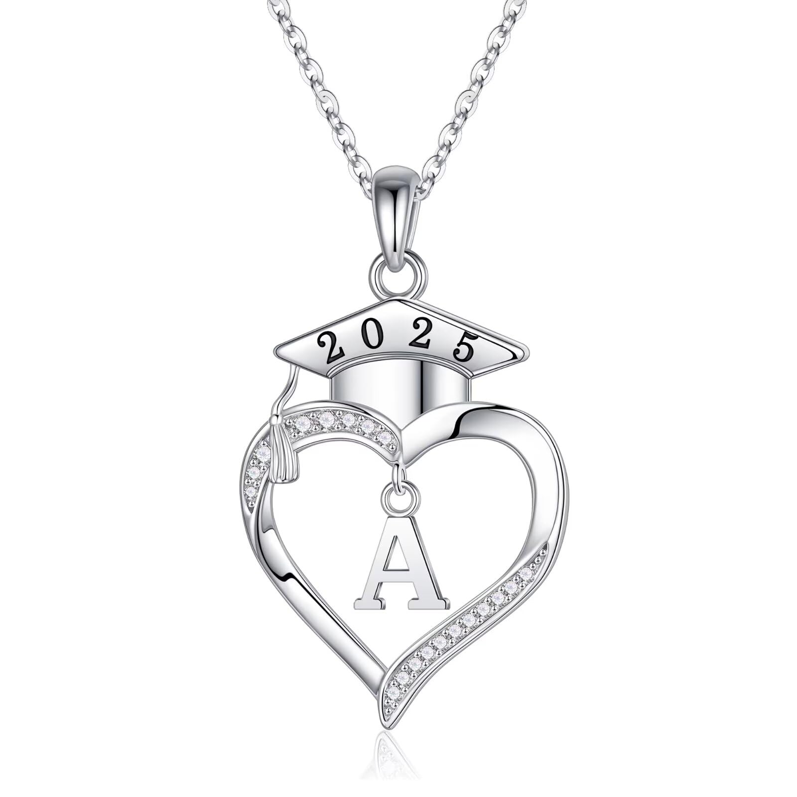 2025 Graduation Gifts for Women - Personalized 925 Sterling Silver Heart Initial Necklace | Thoughtful College Graduation Present for Her | Perfect for Commencement Ceremonies, Graduation Parties & Special Occasions
