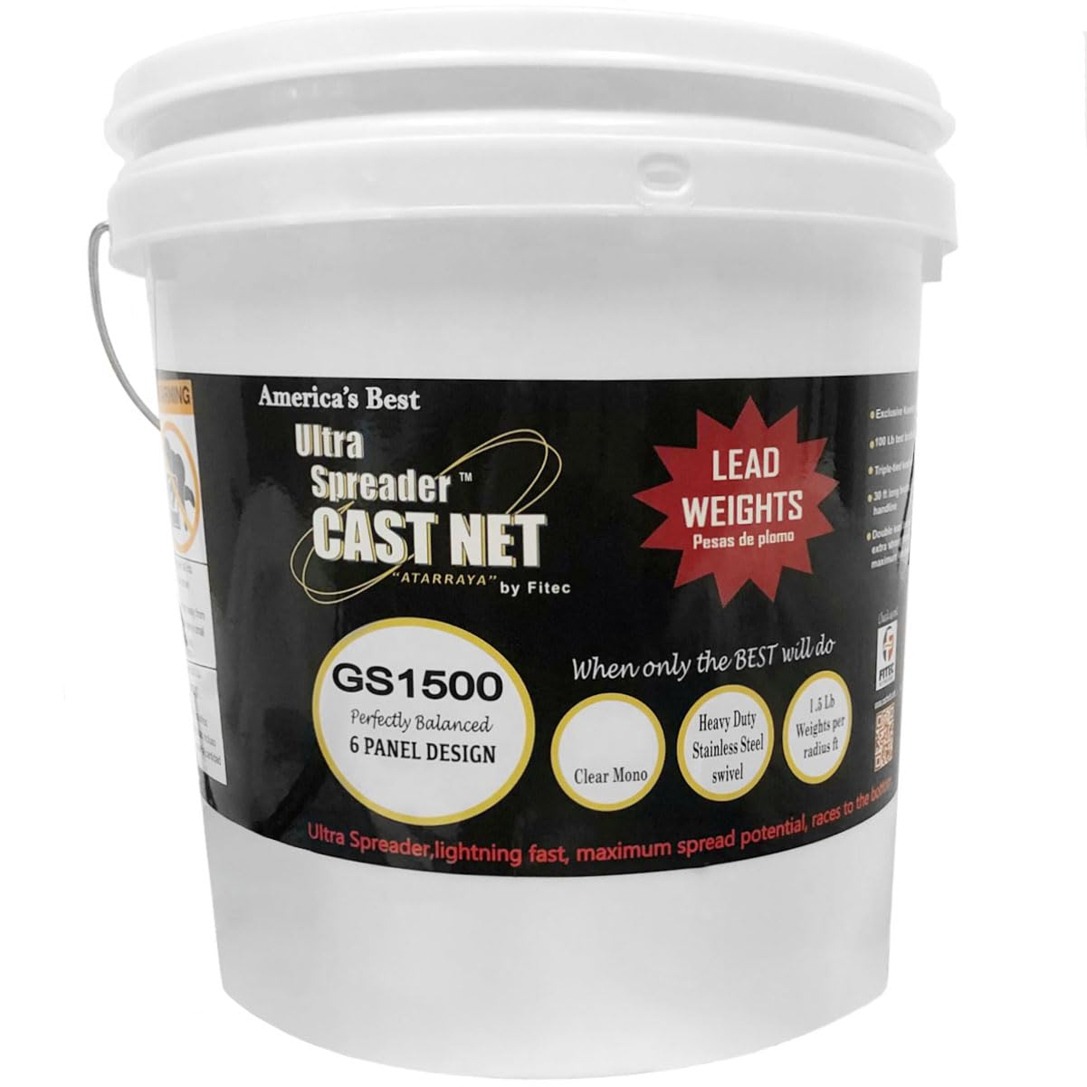 Fitec GS1500 Super Spreader Cast Fishing Net with Heavy-Duty Tape - Perfect for Saltwater, Freshwater, and Surf Fishing