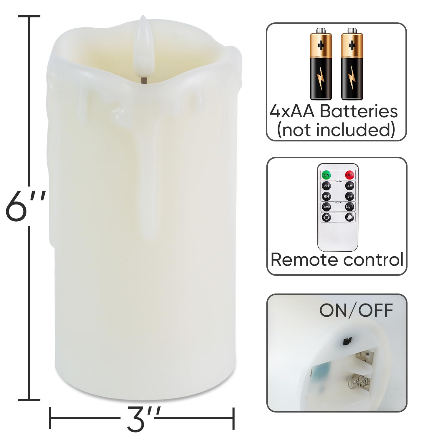 Homemory Flameless LED Candles with Remote & Timer - Battery Operated Dripping Wax Pillar Candles (3