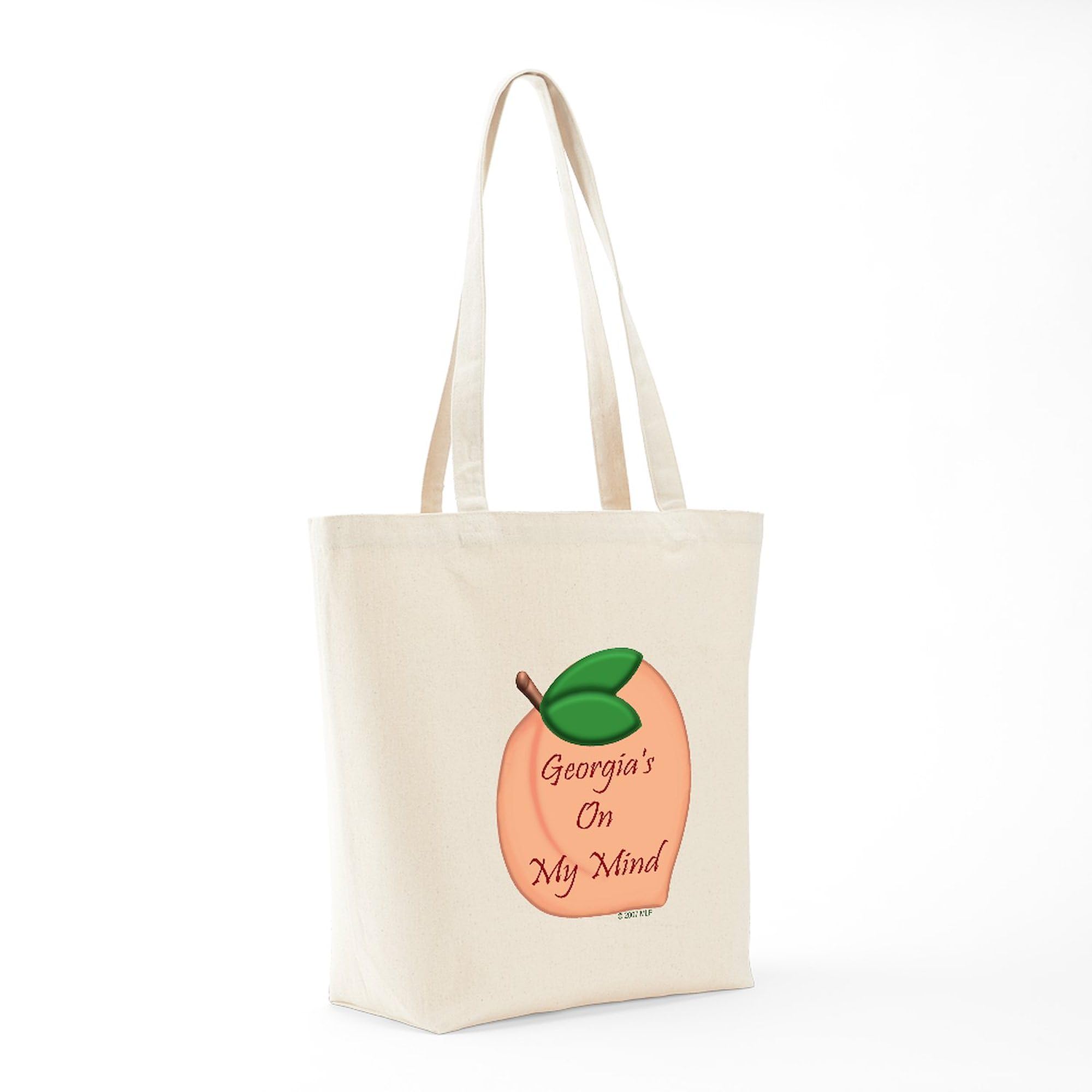Georgia Peach Themed Natural Canvas Tote Bag - Reusable Eco-Friendly Shopping Bag for Groceries, Beach & Farmers Market