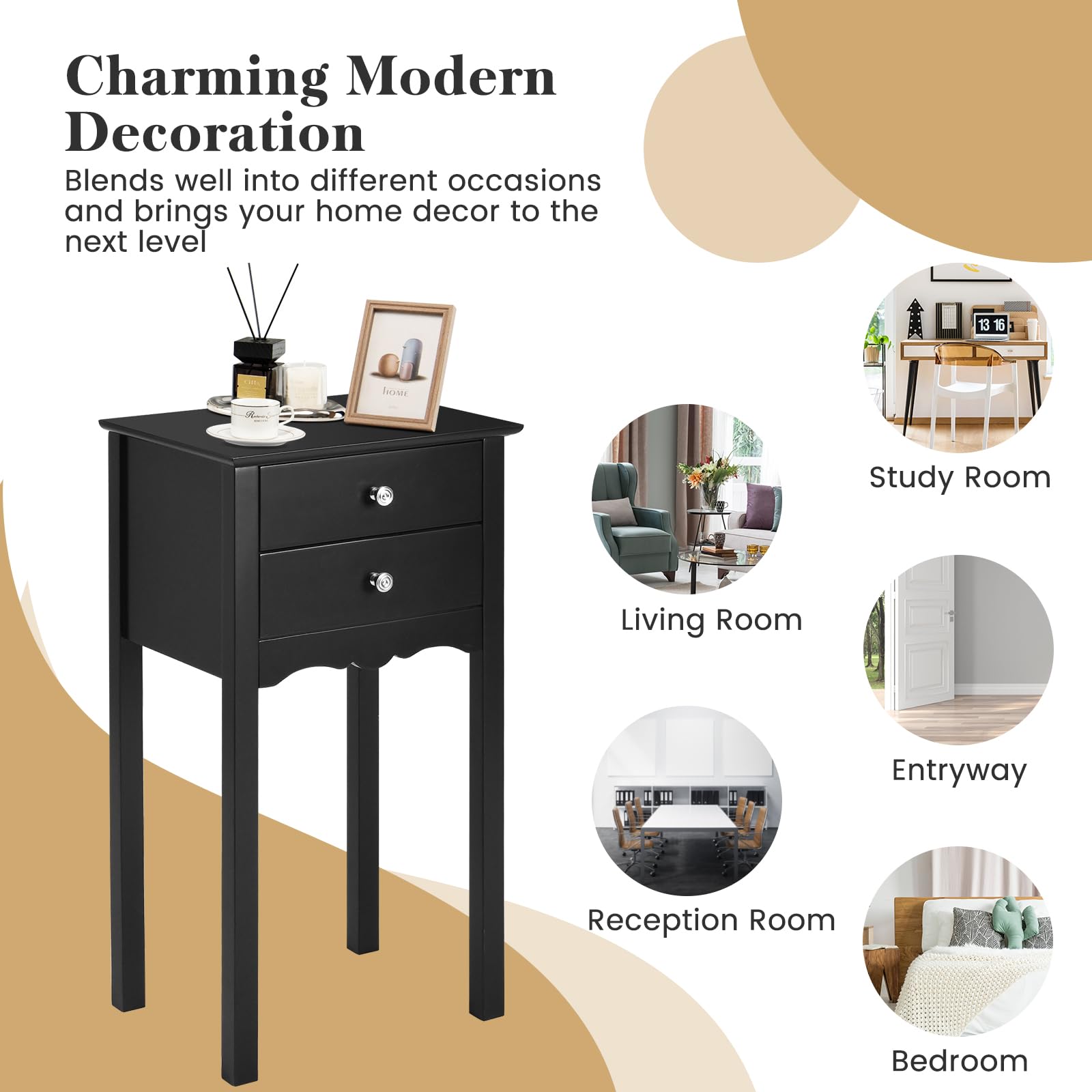 Giantex 2-Piece Set Black End Tables with 2 Drawers - Multi-Functional Nightstand, Side Table for Living Room, Bedroom & Home Decor - Perfect for Small Spaces, Storage & Accent Furniture