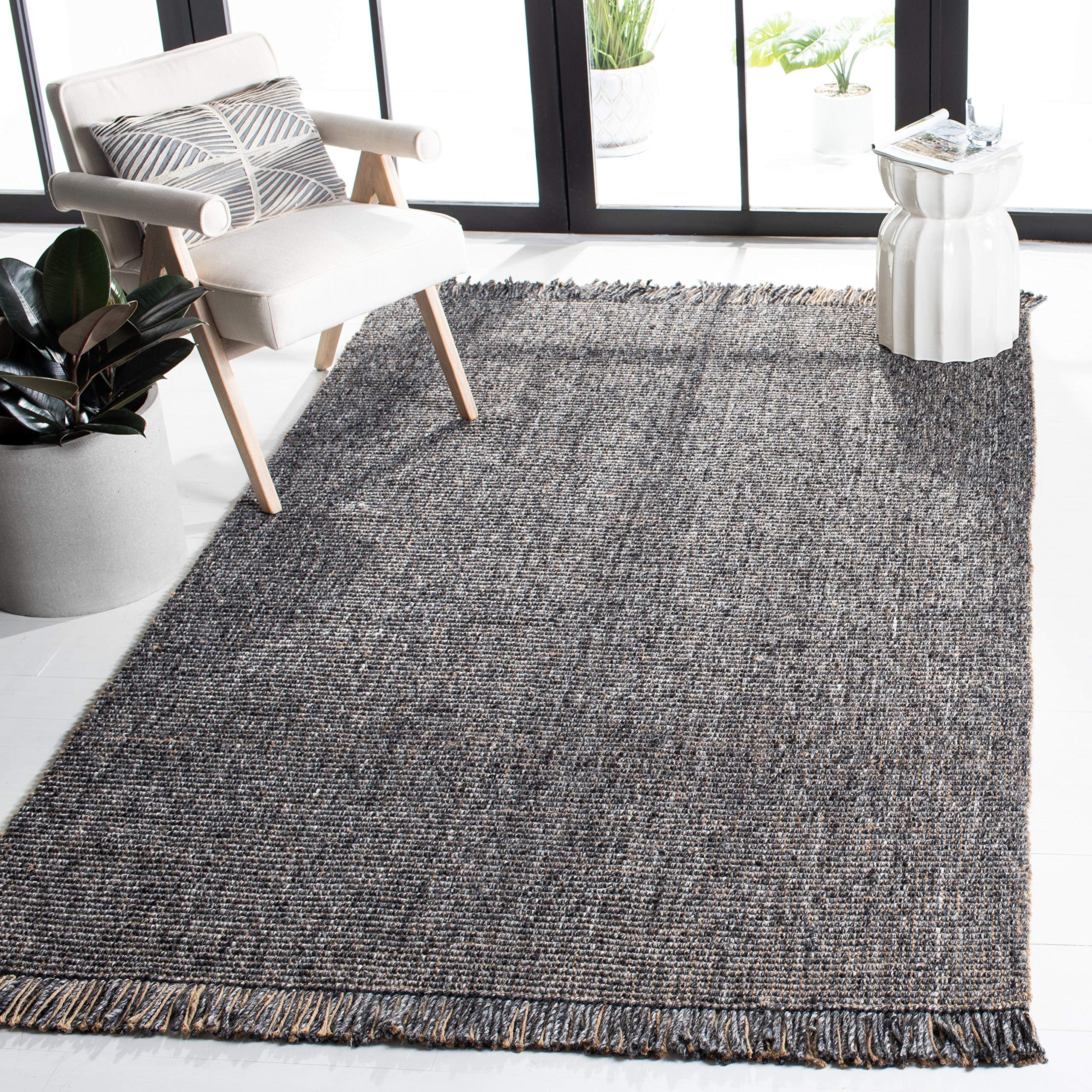 SAFAVIEH Handmade Woven Jute Area Rug 6x9 Feet - Natural Fiber Collection in Charcoal & Neutral Colors, Fringe Detail for Living Room, Bedroom, Dining Room | Durable for High Traffic Areas & Boho Home Decor (NF826H)