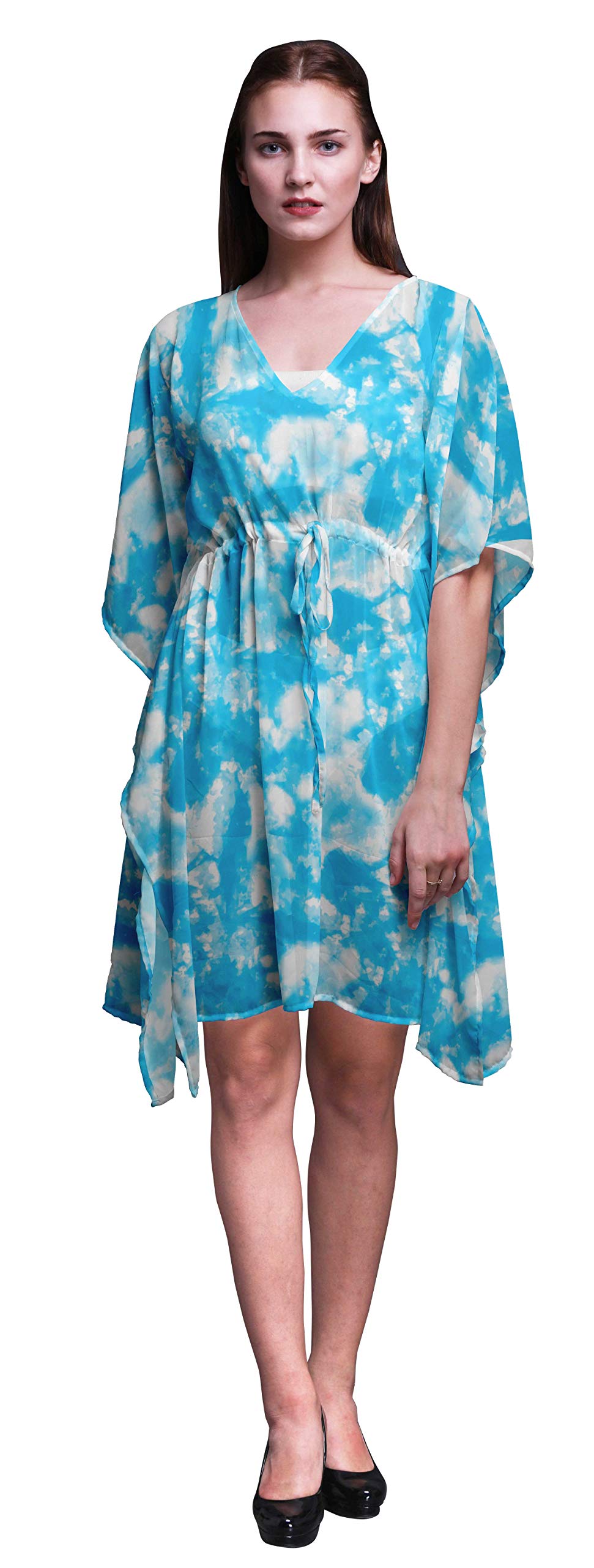 Bimba Women's Short Caftan Midi Dress - Beach Cover Up, Swimwear Cover Up, Summer Kaftan Dress for Pool, Vacation & Boho Outfits