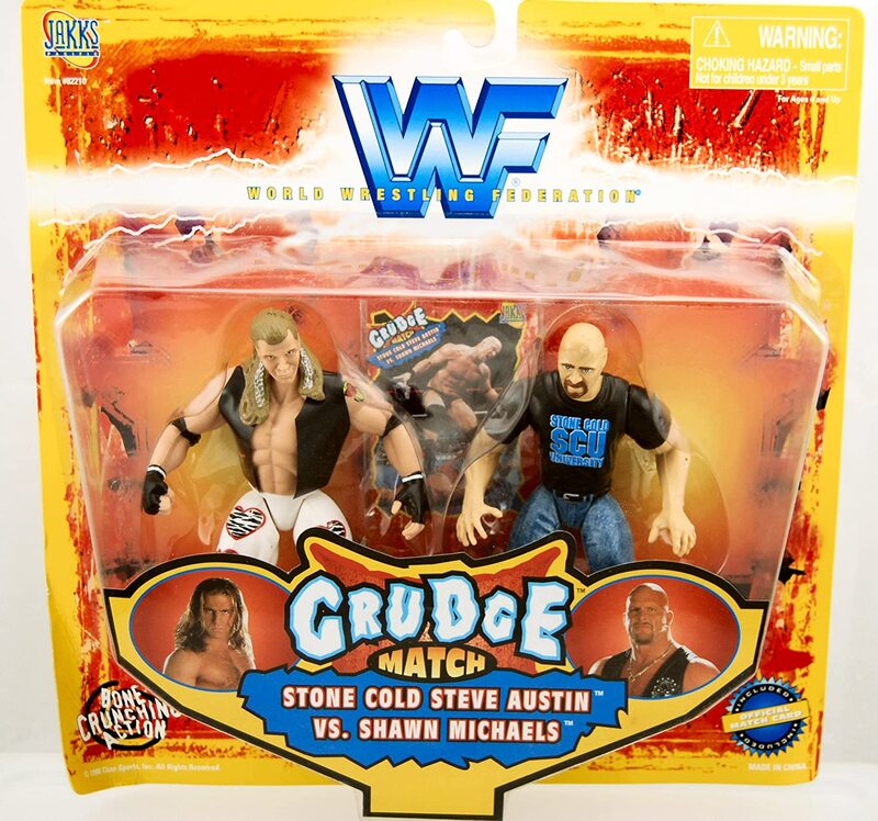 Vintage 1998 WWF Jakks Pacific Grudge Match Action Figure Set - Stone Cold Steve Austin vs Shawn Michaels Wrestling Collectible for Fans & Display