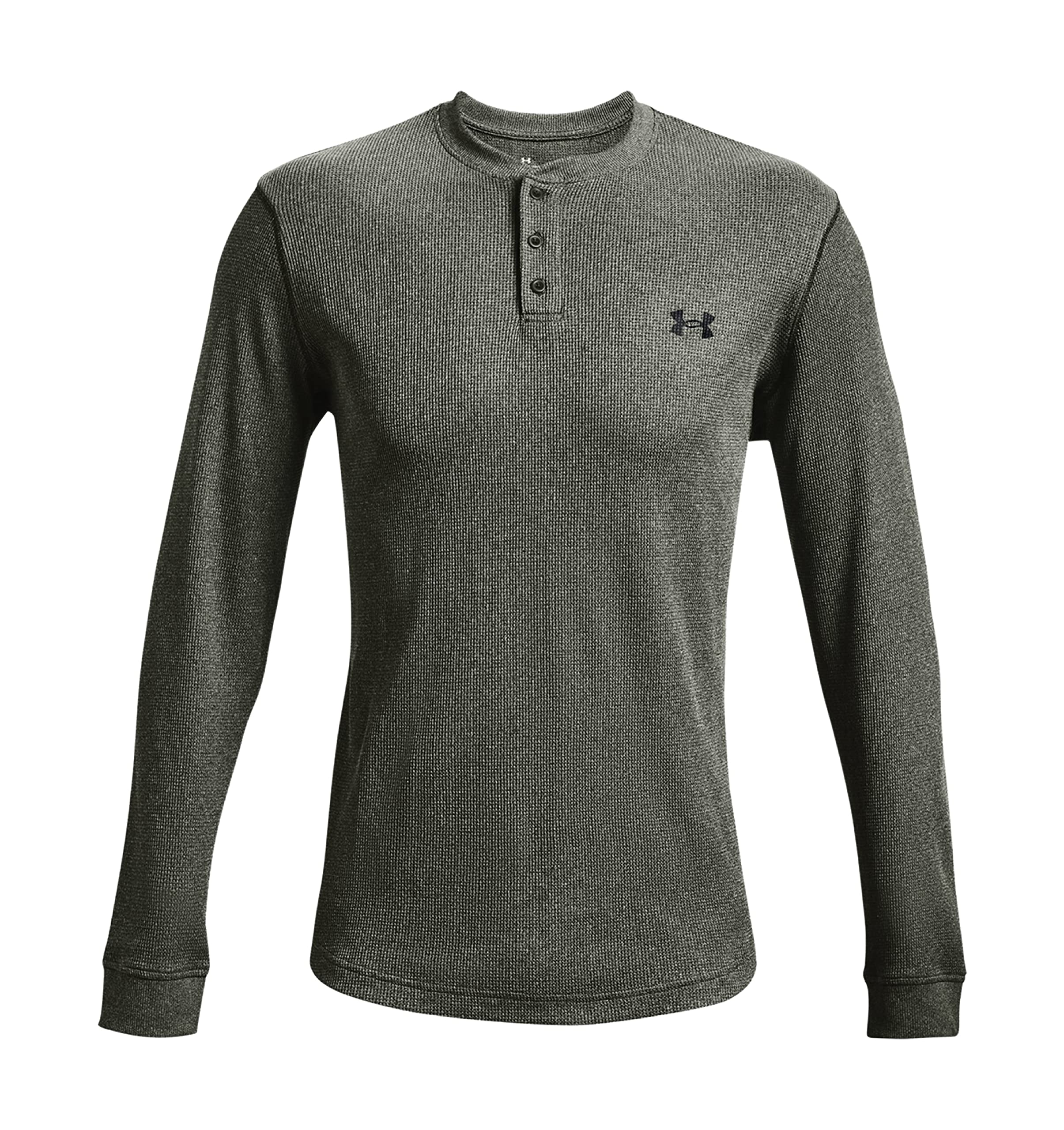 Under Armour Men's UA Waffle Henley Long Sleeve Shirt - Breathable Workout & Casual Wear (Baroque Green/Black, X-Large) for Gym, Running & Outdoor Activities