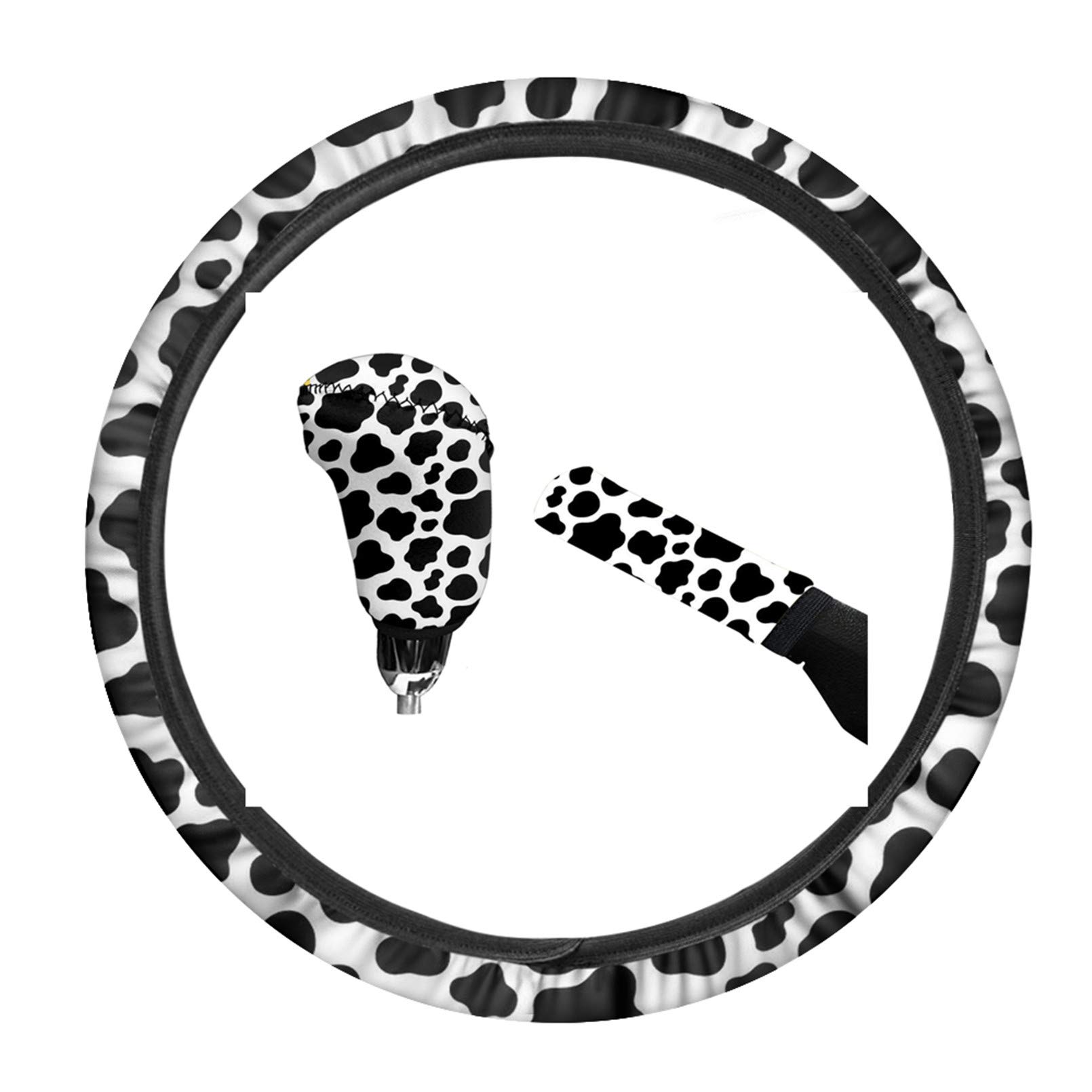 Stylish Cow Print Black & White Car Interior Accessories Set - 15