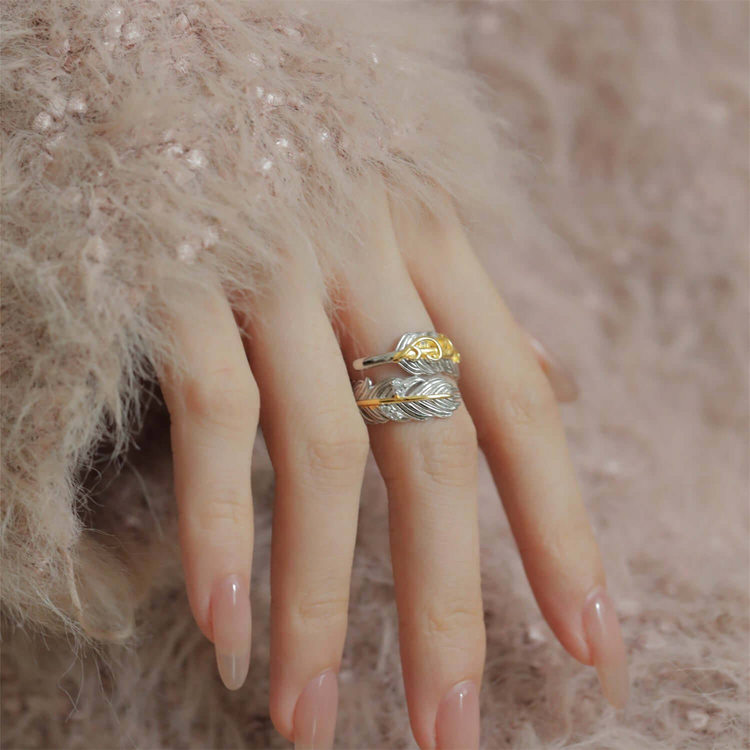 Two Tone Feather Wrap Ring - Angel Wing Jewelry for Women | R2103 | Elegant Gift for Valentine's Day, Anniversary & Special Occasions