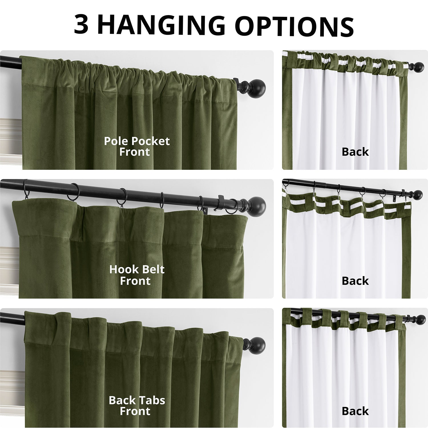 Hunter Green Signature Velvet Blackout Curtains - Thermal Insulated Drapes for Bedroom & Living Room - Noise Reducing Window Treatments for Home Decor