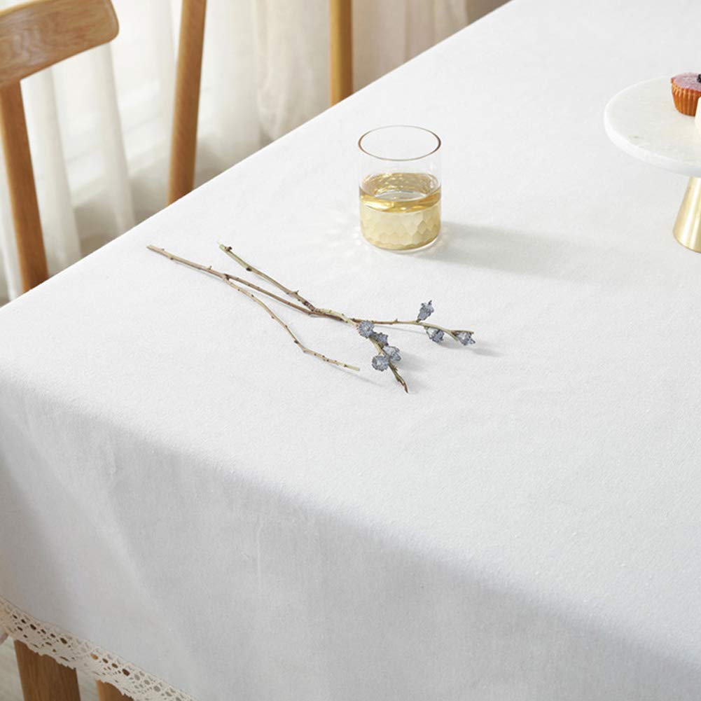 AMZALI Classic Cotton Linen Lace Tablecloth - Dust-Proof Rectangle Table Cover (55x98 Inch, Cream White) for Kitchen, Dining Room, Picnic & Home Decor | Perfect for Dinner Parties, Outdoor Events & Holiday Gatherings
