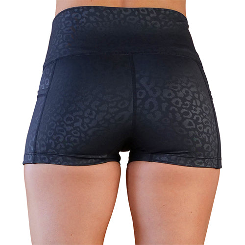 Black Leopard Print Athletic Shorts for Women - High Waisted Workout Running Yoga Gym Shorts - Comfortable Breathable Activewear for Sports & Casual Wear