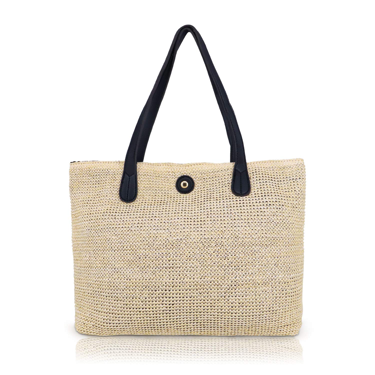 Women's Handwoven Straw Beach Tote Bag - Large Summer Leather Shoulder Bag with Tassel Decor | Perfect for Vacation, Poolside, and Outdoor Adventures
