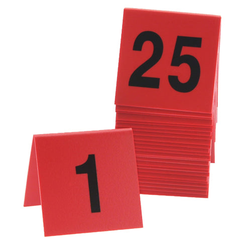 CalMil 226 Numbered Table Tents - 3 Square Restaurant Menu Holders in Red/Black (Pack of 25) - Perfect for Dining, Events & Business Advertising
