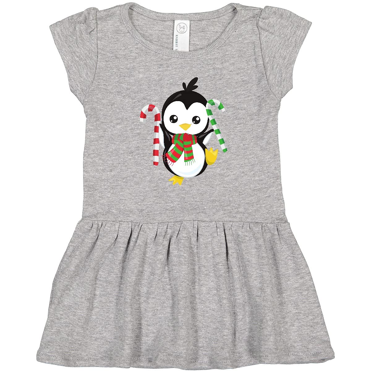 Inktastic Christmas Penguin Toddler Dress - Cute Penguin with Scarf & Candy Cane Print - Holiday Outfit for Baby Girls & Boys - Perfect for Christmas Parties & Family Photos