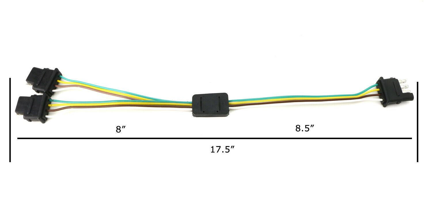 4 Way Flat Y Splitter Dual Plug Adapter for LED Tailgate Light Bar & Trailer Wiring - Heavy Duty 12V Connector for Truck, RV, Boat & Off-Road Vehicles