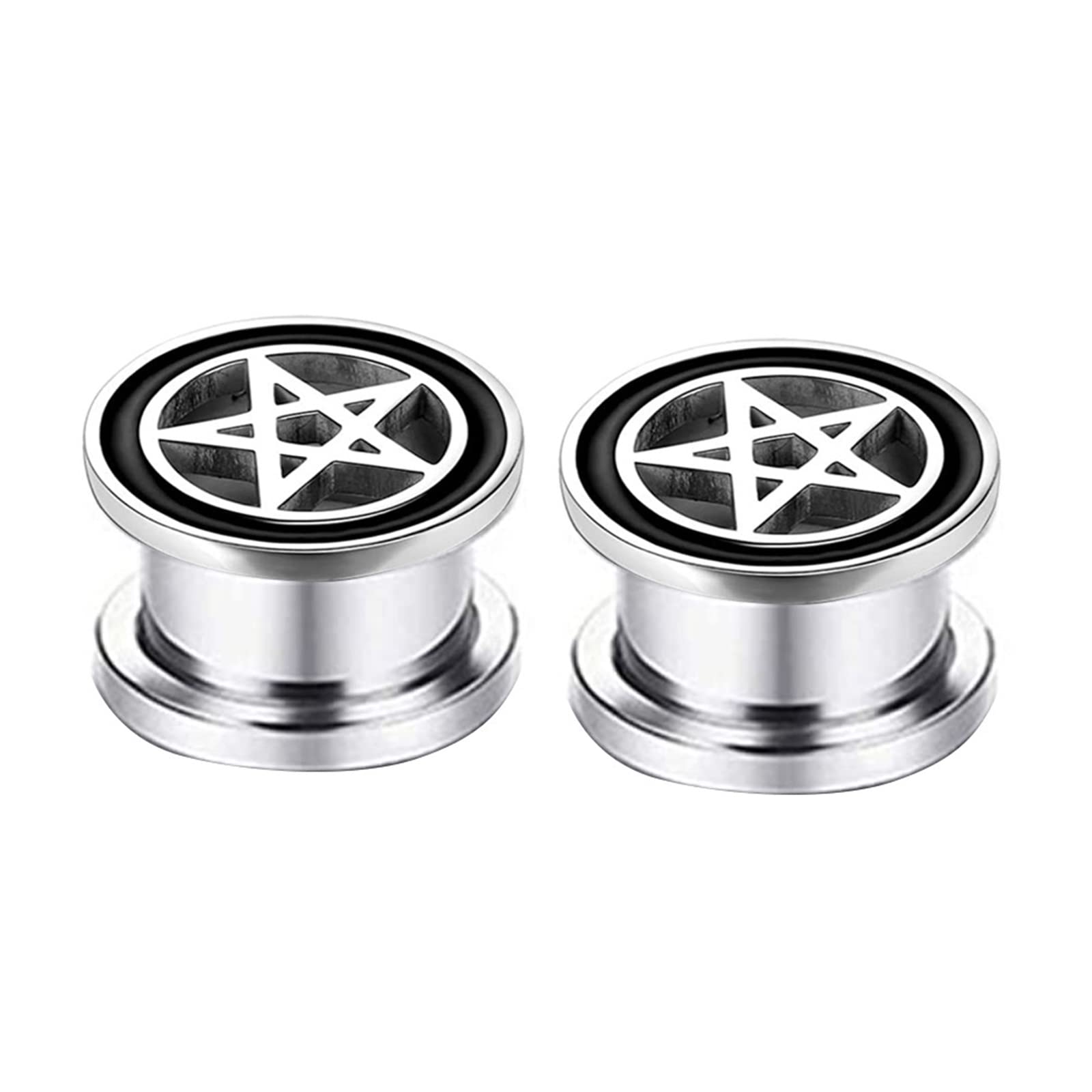Aokarry 1 Pair Stainless Steel Star Shape Ear Tunnel Plugs - Body Piercing Jewelry for Women & Men - Perfect for Stretching, Gauging & Alternative Fashion Styles