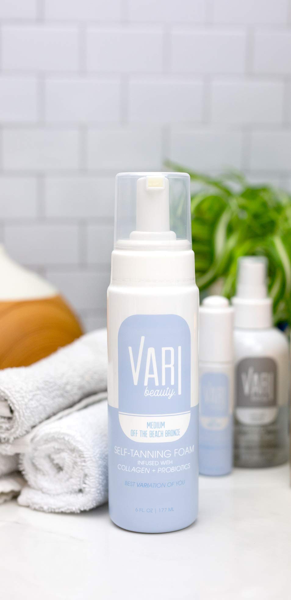 Vari Beauty Medium Self-Tanning Foam with Collagen & Probiotics (6 Fl Oz) - Quick Drying, Streak Free Tan for Natural Bronze Glow | Hydrating & Moisturizing Formula | Perfect for Beach Vacations, Summer Parties & Everyday Sun-Kissed Look