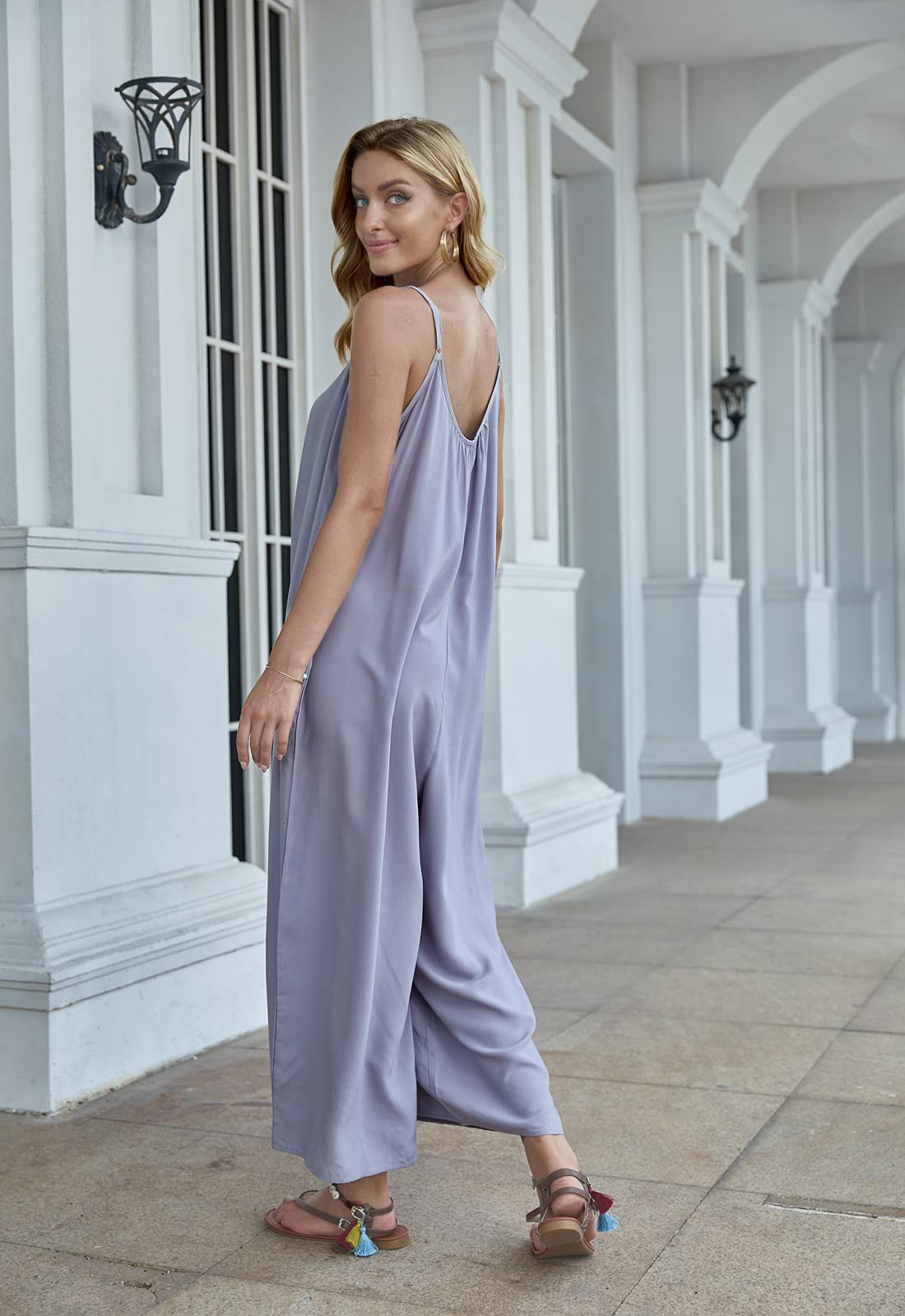 Wexcen Women's Floral Wide Leg Jumpsuit - Spaghetti Strap Sleeveless Casual Romper with Pockets | Boho Chic Loose Fit Long Jumpsuit for Summer, Beach, Vacation & Everyday Wear