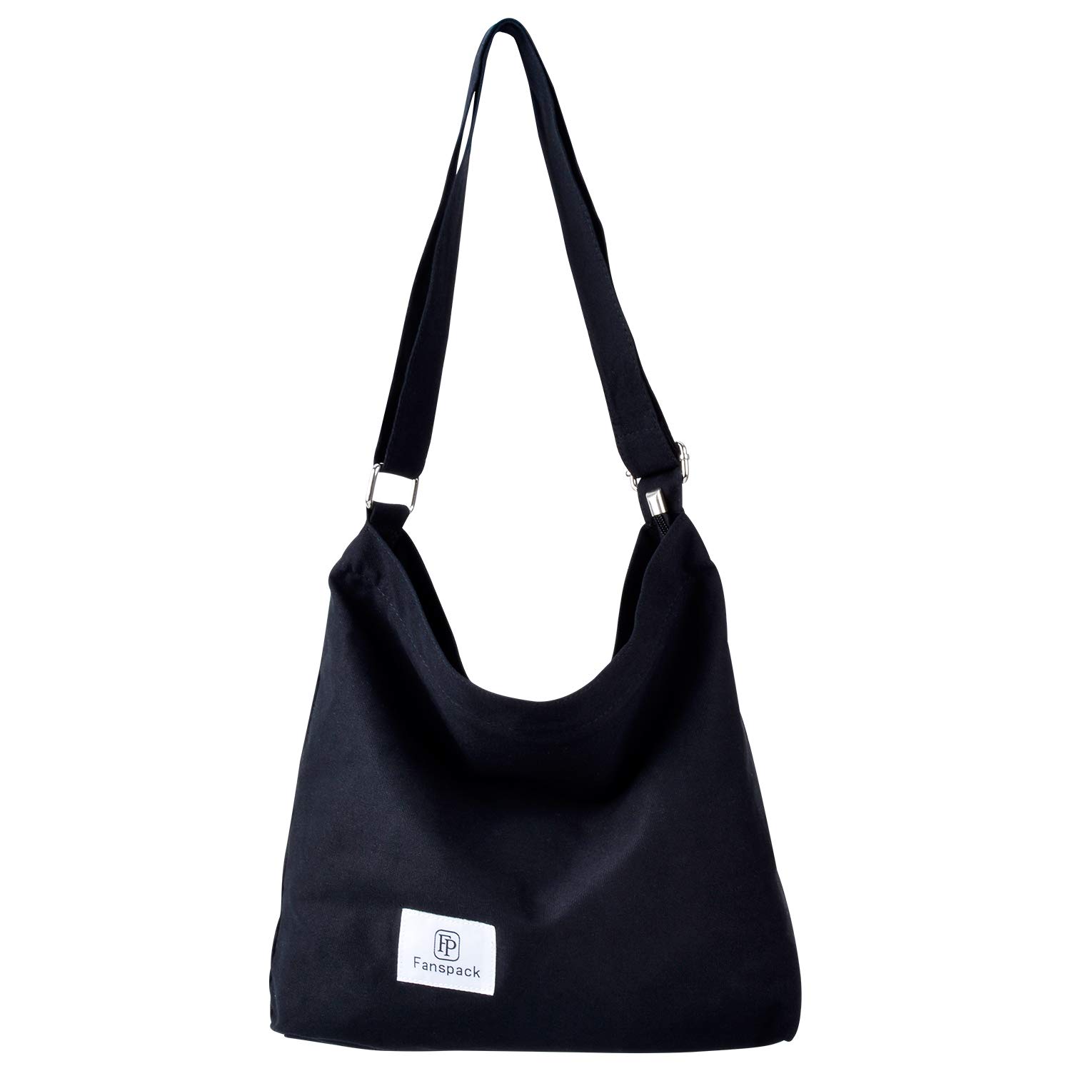 Fanspack Women's Canvas Hobo Handbag - Casual Tote Bag with Top Handle & Crossbody Strap for Shopping, Work & Daily Use (Black, Original Design) - Perfect for Office, Travel & Errands