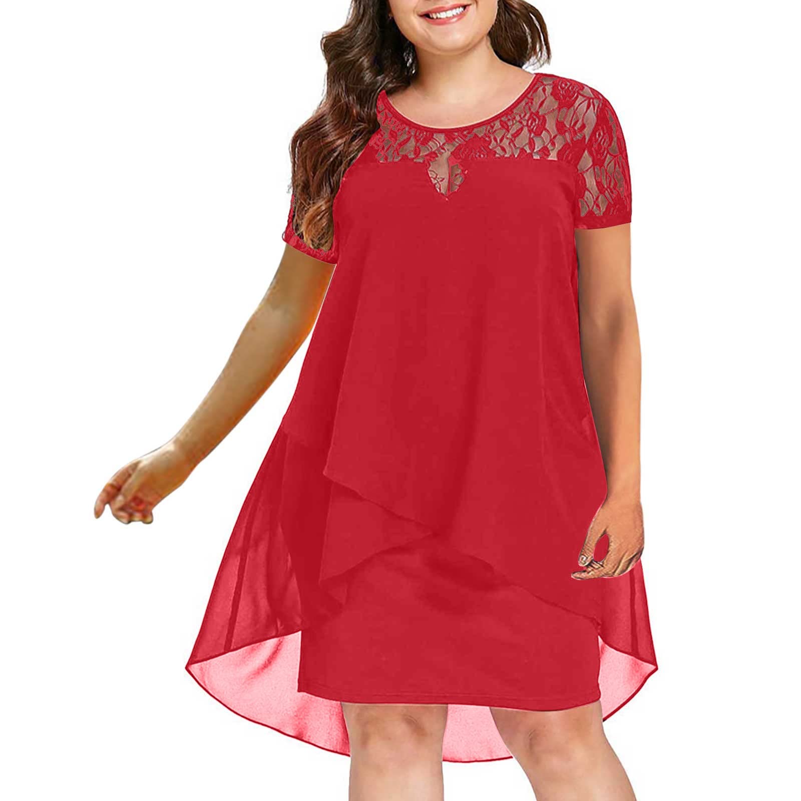 LCZIWO Women's Plus Size Floral Lace Cocktail Dress - Elegant Short Sleeve Wedding Guest & Evening Dress for Parties, Bridal Showers, Date Nights and Special Occasions