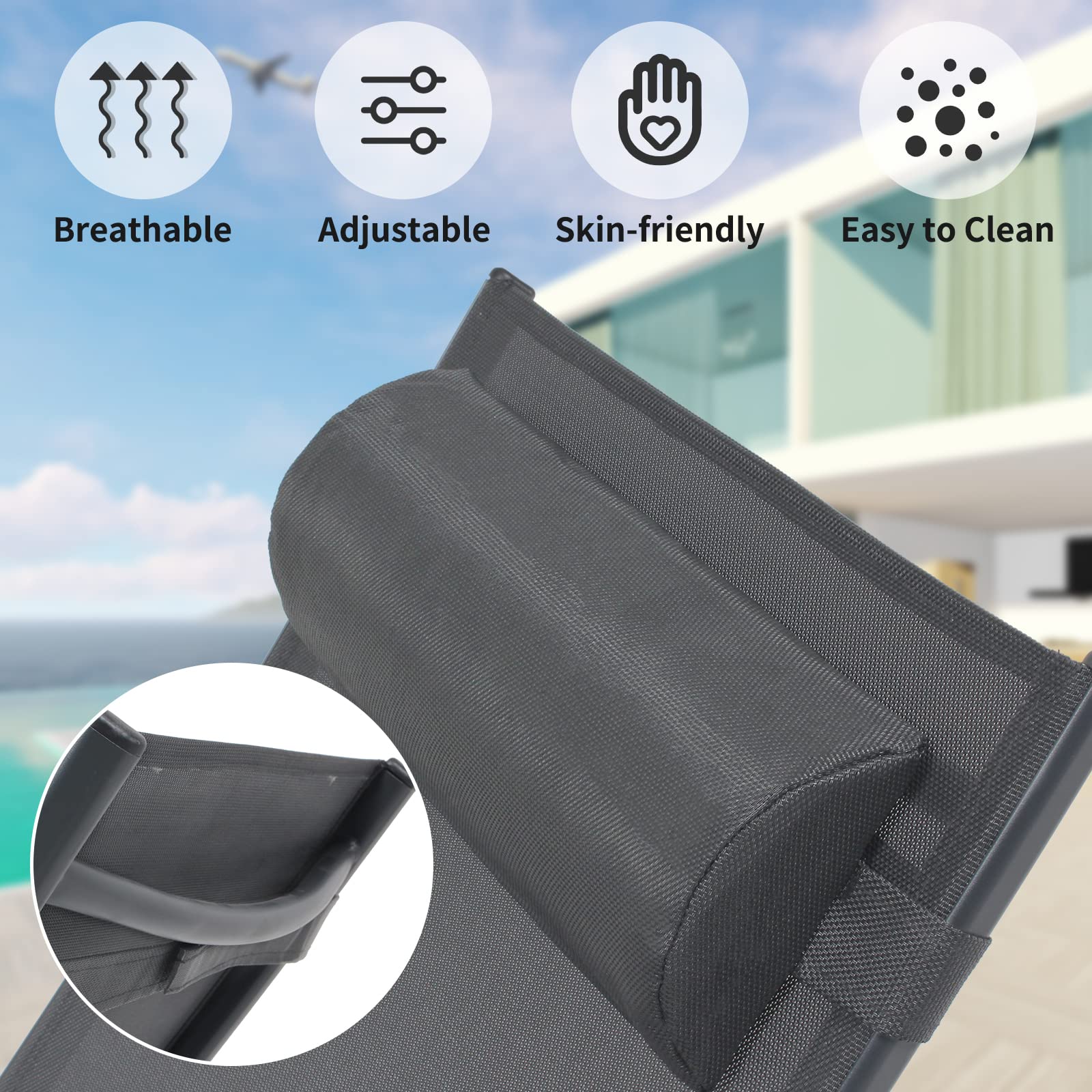 3-Piece Patio Chaise Lounge Chair Set - Aluminum Outdoor Recliner with Adjustable Headrest, Sunbathing & Poolside Tanning Chairs, Armrest Recliner with Side Table - Perfect for Beach, Garden, Lawn & Backyard Relaxation (Grey)