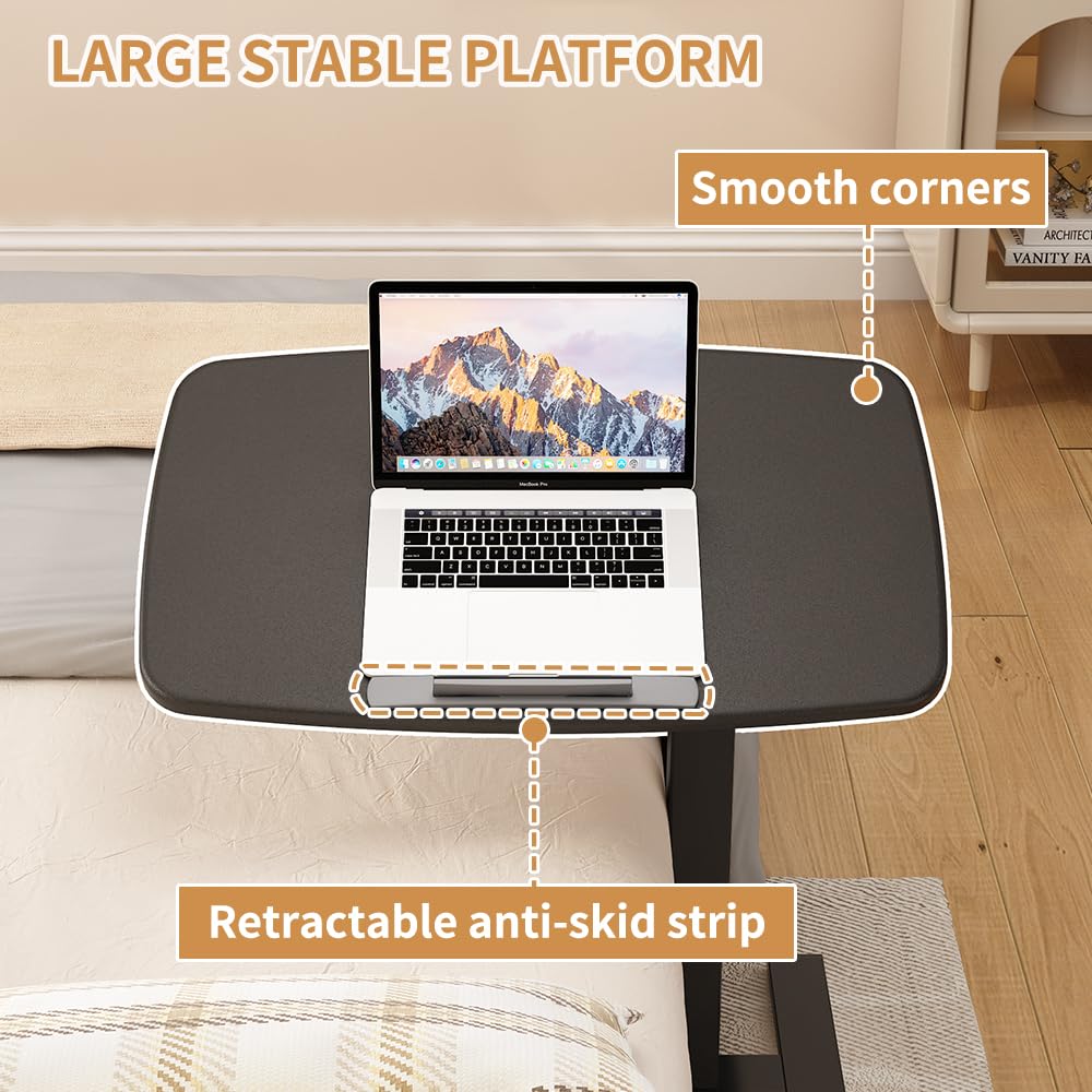 Adjustable Overbed Table with Tray - Mobile Hospital Bedside Desk, Portable Laptop Stand for Home & Office Use - Perfect for Patients, Students, and Remote Workers