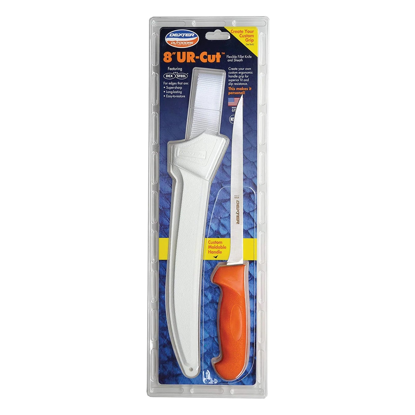 Dexter UR Cut 8 Inch Professional Fillet Knife with Ergonomic Moldable Handle & Protective Sheath - Perfect for Fishing, Camping, and Outdoor Cooking