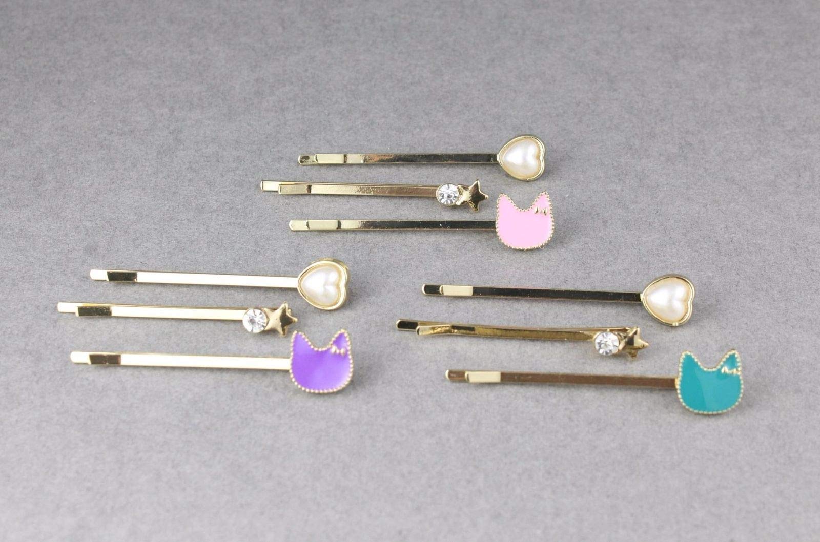 3-Piece Cat & Star Hair Clips Set with Faux Pearls - Gold Bobby Pins & Teal Barrette Hairpins for Women | Perfect for Parties, Weddings & Everyday Styling