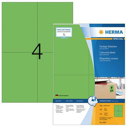 Colored A4 Labels 105 x 148 mm - Green Permanent Adhesive Stickers for Office Organization, File Sorting & Mailing - 4399 Pack