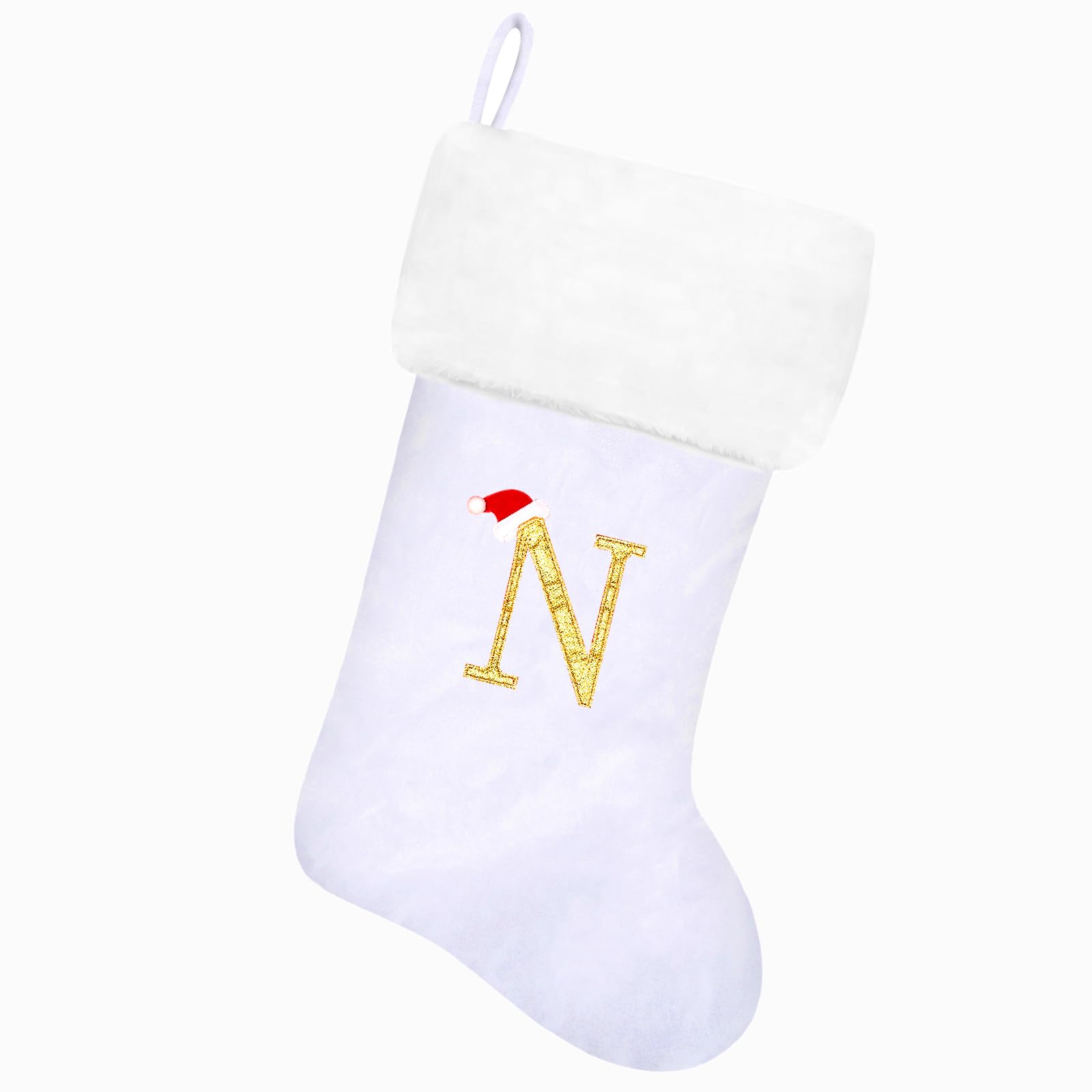 20 Inch White Velvet Christmas Stockings with Plush Cuff - Personalized Embroidered Monogram Holiday Stockings for Fireplace, Xmas Tree Decor - Perfect for Family Gift Exchange & Cozy Winter Celebrations